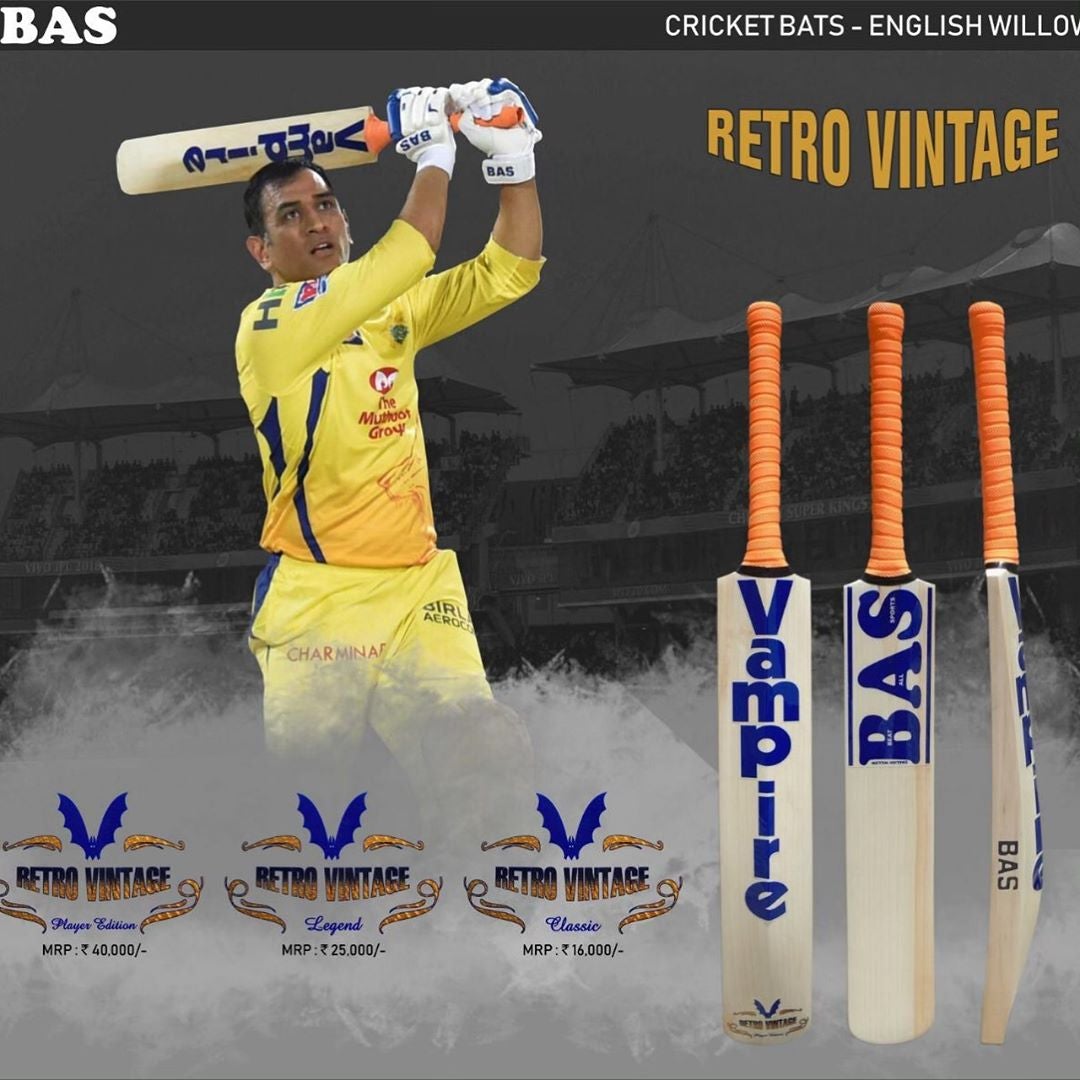 Premium English Willow Cricket Bat - BAS Vampire MSD Retro Vintage Legend - Perfect for Professional Matches & Training Sessions