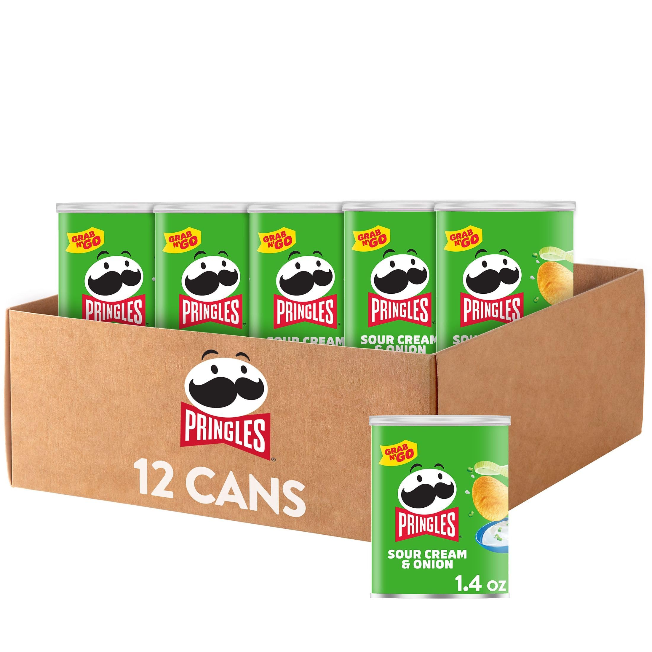 Pringles Sour Cream & Onion Potato Crisps - 12 Pack | Crunchy Snacks for Lunch, Office, School & Travel | Bulk Pack of Canned Chips for Kids & Adults | Perfect for Parties, Road Trips & Movie Nights