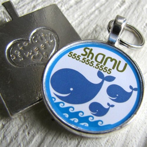 Blue Whales Custom Silver Pet ID Tag - Personalized Engraved Dog & Cat Name Tag - Perfect for Collars, Travel & Safety Identification