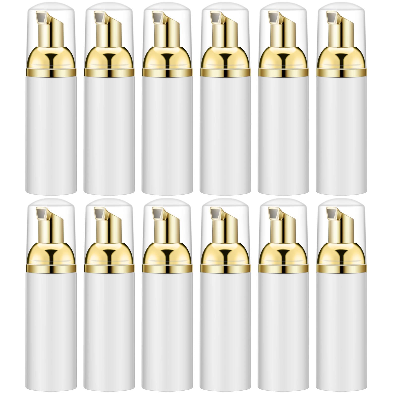 2 Oz Empty Foam Pump Bottles (12PCS) - Travel Size Foaming Soap Dispenser for Hand Soap, Lash Shampoo & Facial Cleanser - White & Gold - Perfect for Home, Salon & Travel Essentials