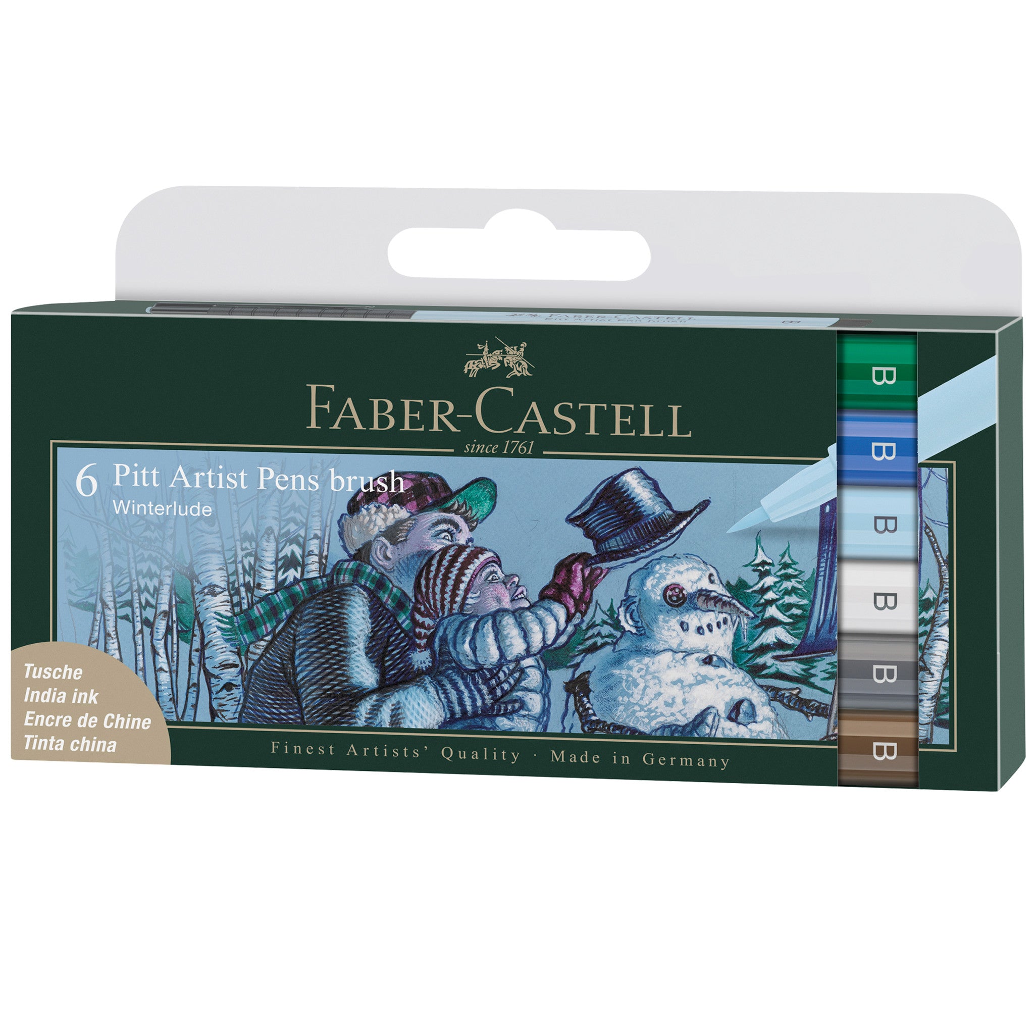 Pitt Artist Pen Brush Set - Winterlude Wallet of 6 Pens (167176) for Calligraphy, Illustration & Hand Lettering - Perfect for Artists, Designers & Crafters