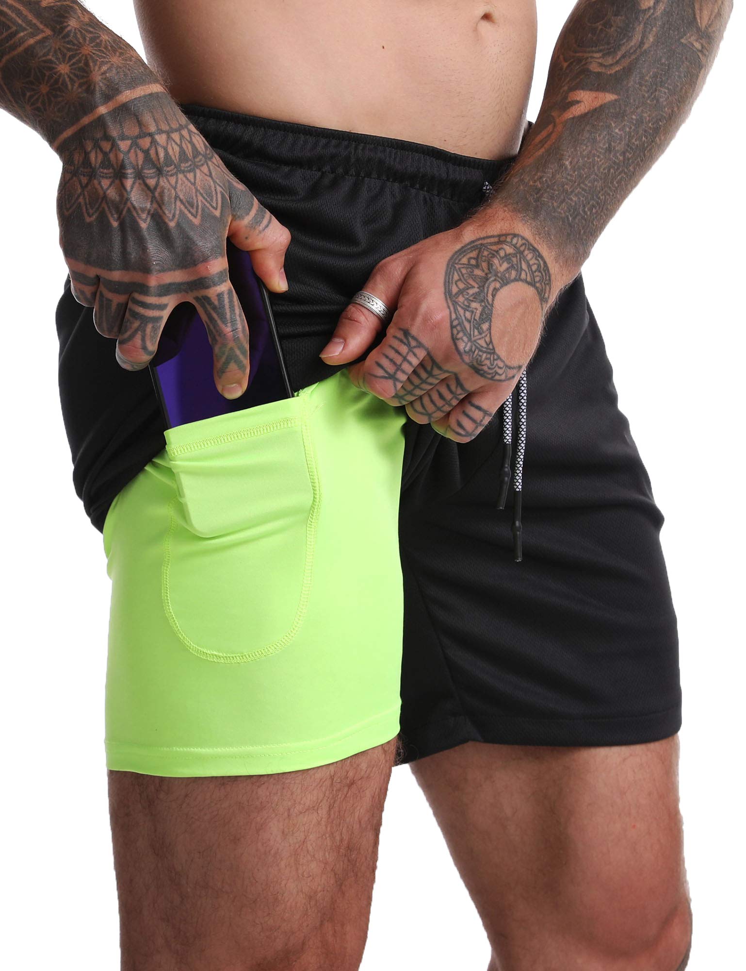 YKB Men's 2-in-1 Workout Running Shorts - Lightweight Quick-Dry Gym & Yoga Training Shorts with Liner - Perfect for Jogging, Basketball & Athletic Activities