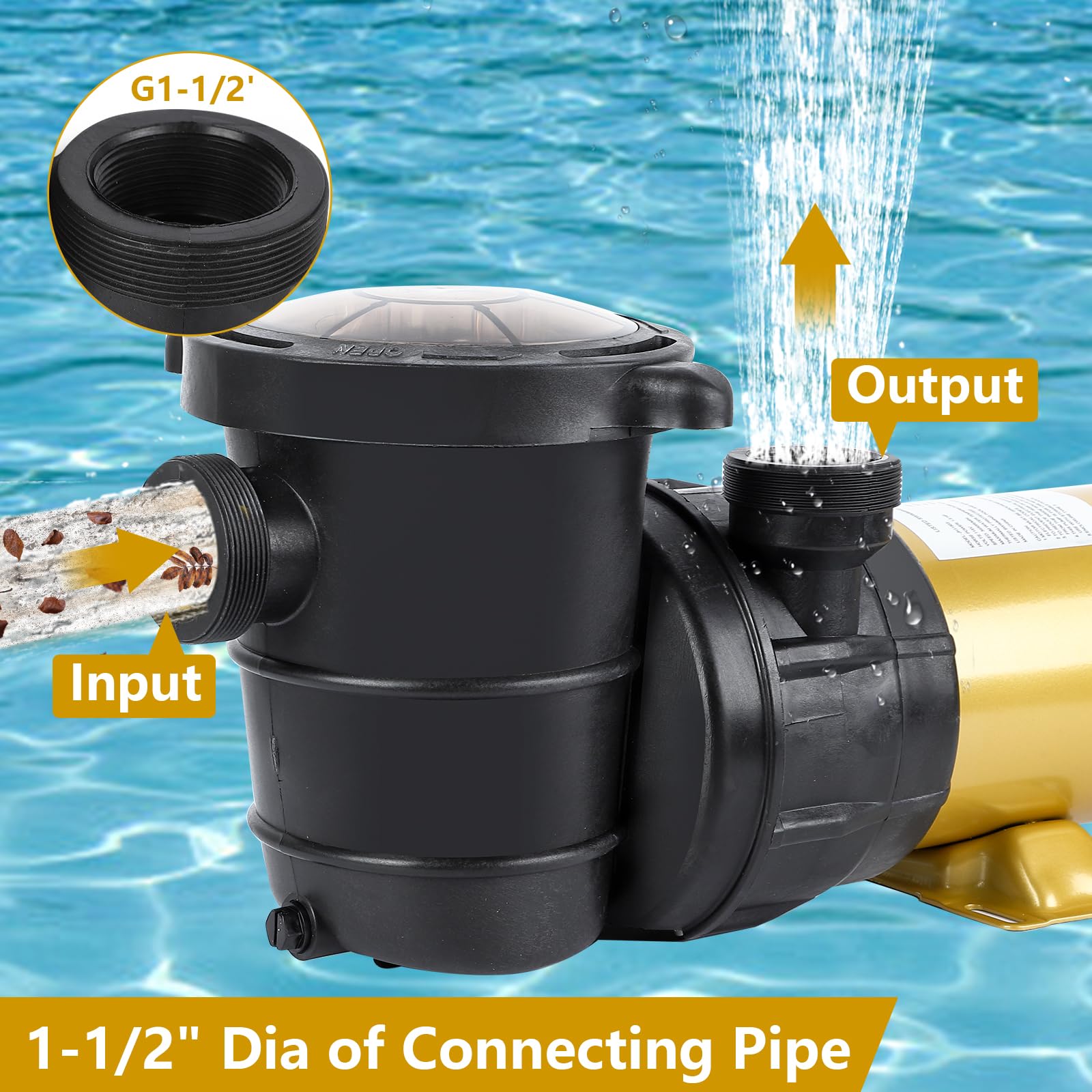 2HP Single Speed Swimming Pool Pump - 115V, 5568GPH High Flow Above/In-Ground Water Pump with Filter Basket | Powerful Priming, Low Noise | Perfect for Family Backyard Pools, Spas & Water Features