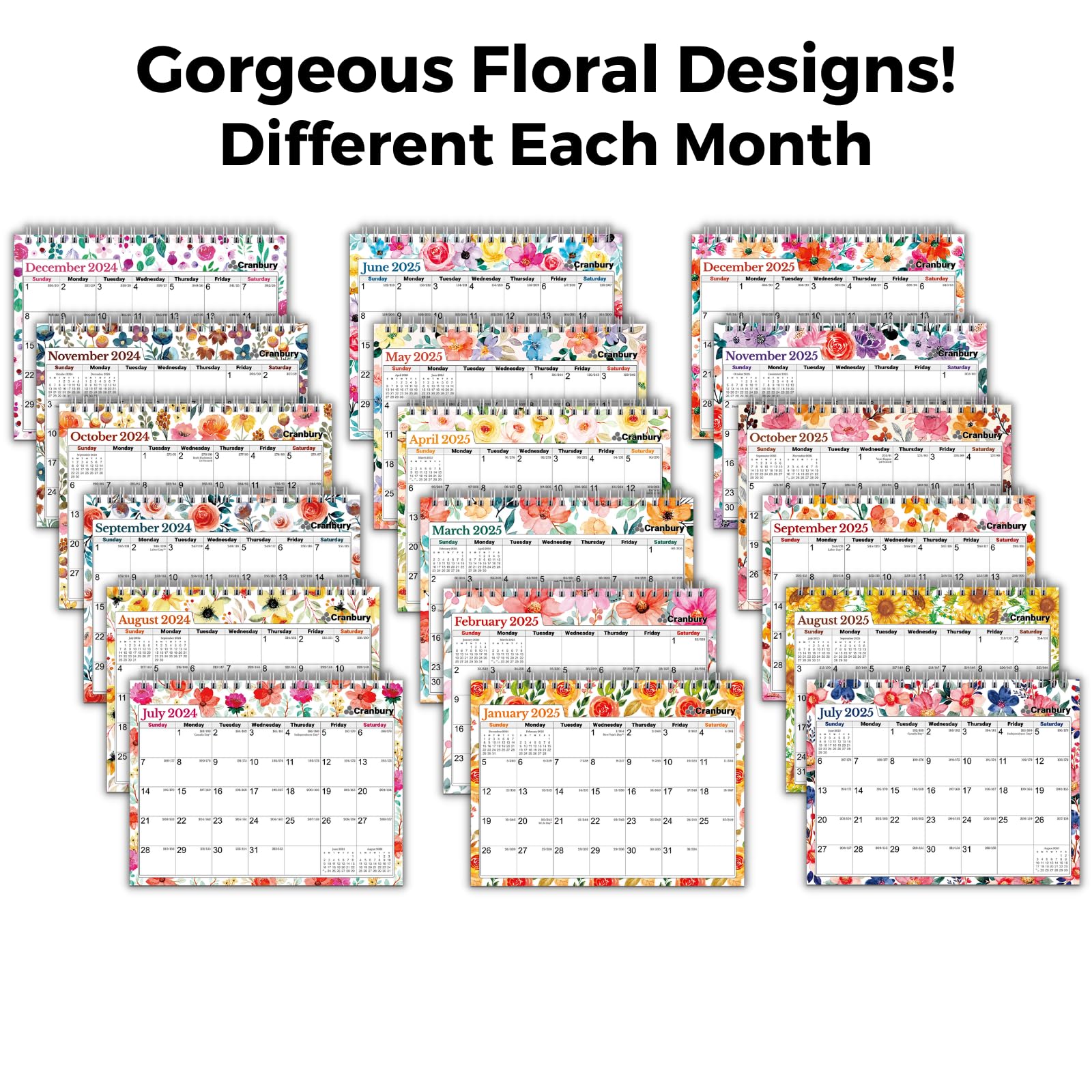 CRANBURY Standing Desk Calendar 2025 - Floral 8x6 Desktop Planner (January-December 2025) | Monthly Flip Calendar with Stickers | Perfect for Office, Home & Gift Giving | Beautiful Floral Design Small Calendar for Workstation & Study Desk