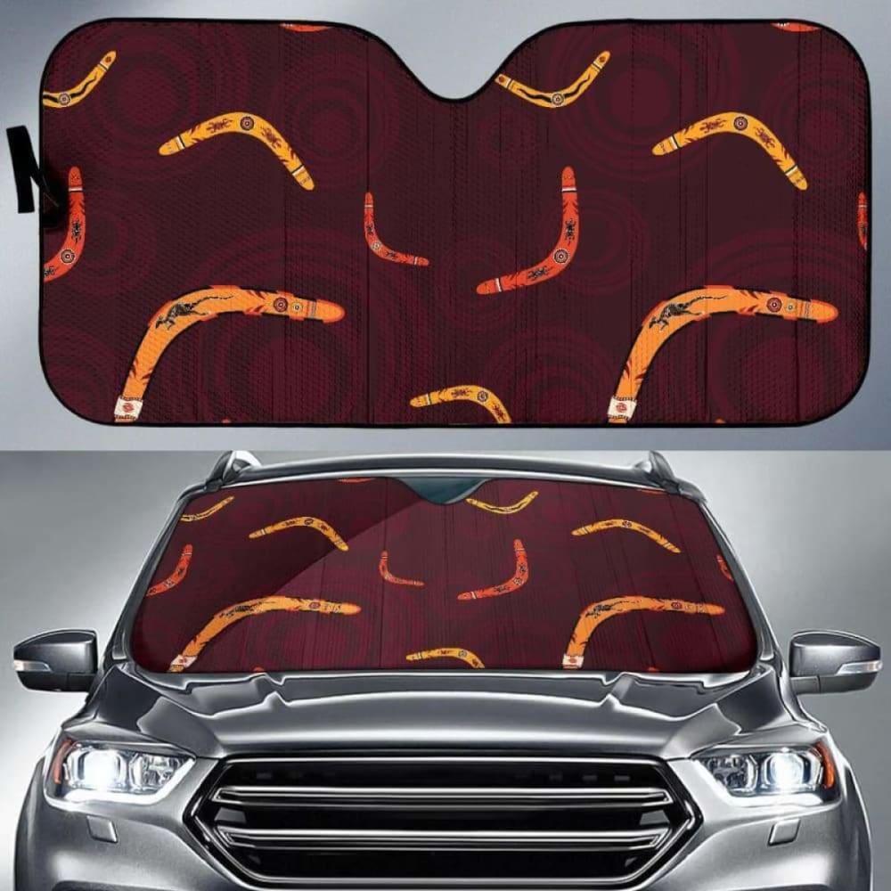 Authentic Australian Aboriginal Boomerang Car Sun Shade - Black Circle Design for UV Protection | Perfect for Road Trips & Outdoor Adventures