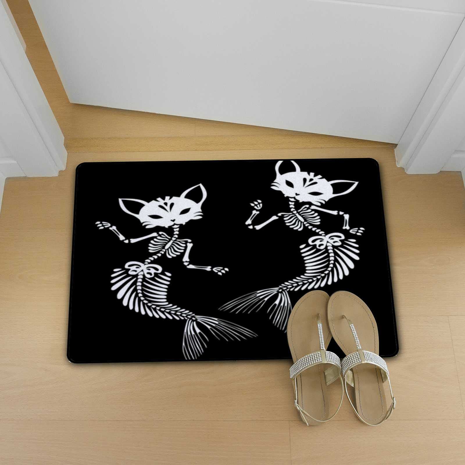 Non-Slip Bath Mat - Soft Absorbent Microfiber Bathroom Rug with Fun Skeleton, Cat & Mermaid Designs - 24x16 Inch Washable Shower Carpet for Bathroom Floor, Entryway & Standing Comfort - Perfect for Kids' Bathrooms, Beach House Decor & Cozy Home Spa Days