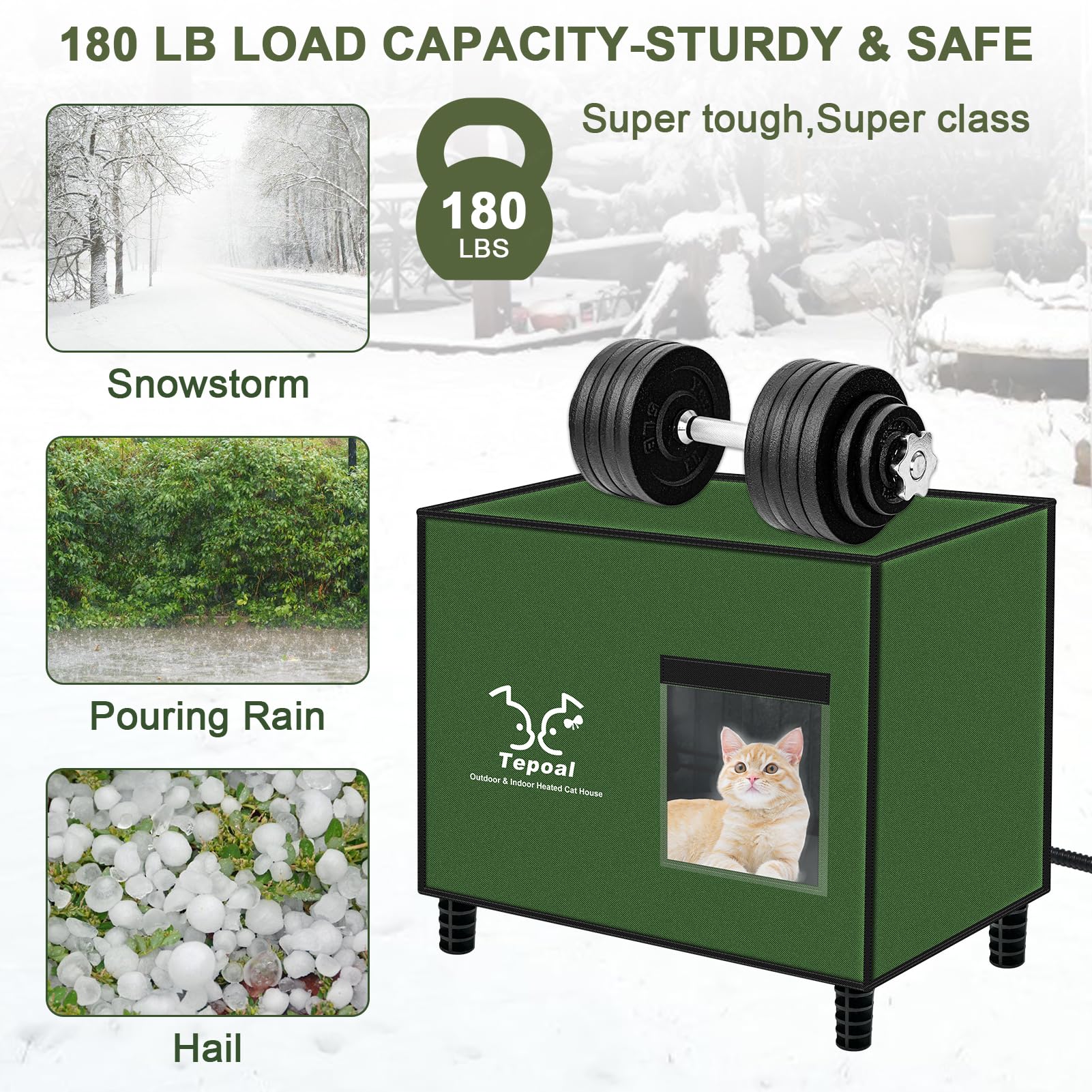 Indestructible Heated Outdoor Cat House for Winter - 100% Waterproof & Insulated Feral Cat Shelter with Safe Escape Door & Heater (20
