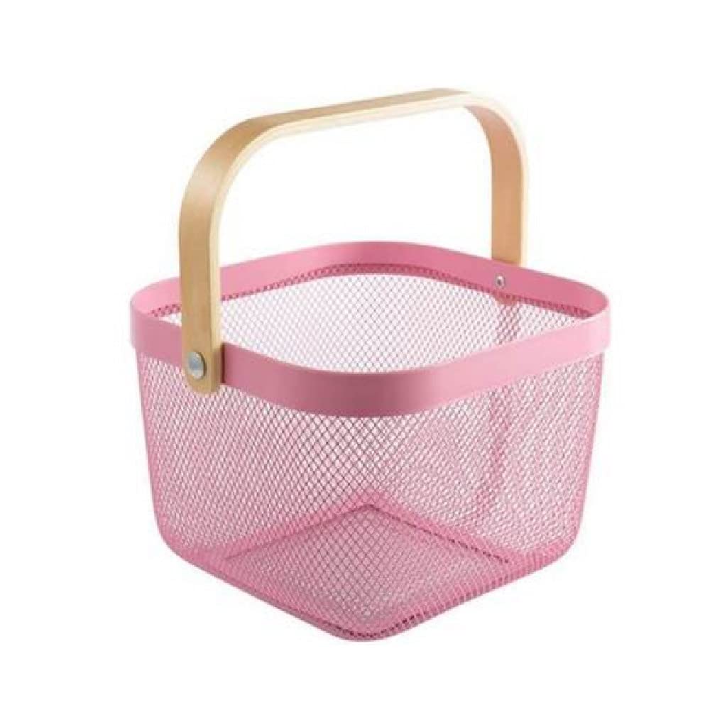 UXZDX CUJUX Metal Storage Basket - Small Desktop Organizer for Snacks, Office Supplies & Home Decor (Pink) | Perfect for Kitchen, Bathroom & Workspace Organization
