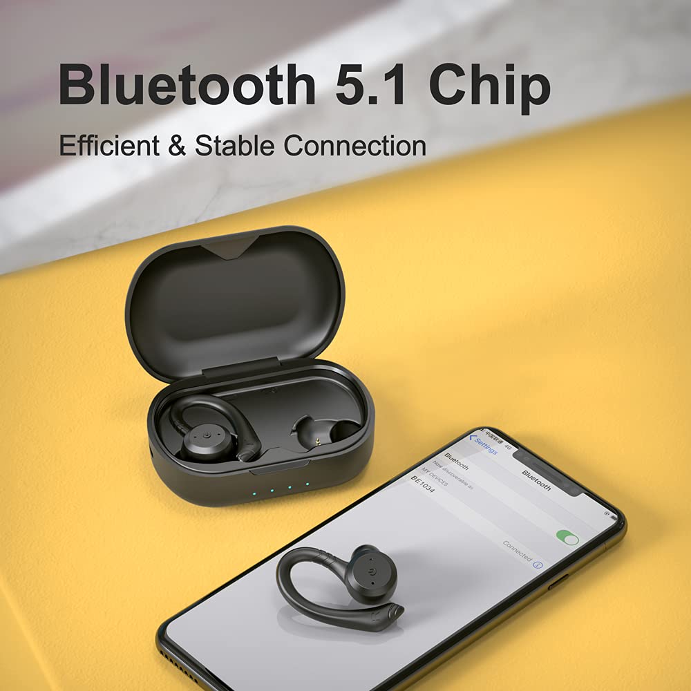 VOSON Wireless Bluetooth Earbuds with Earhooks, IPX7 Waterproof Sports Headphones with Built-in Mic & Deep Bass - Perfect for Running, Gym Workouts & Outdoor Activities