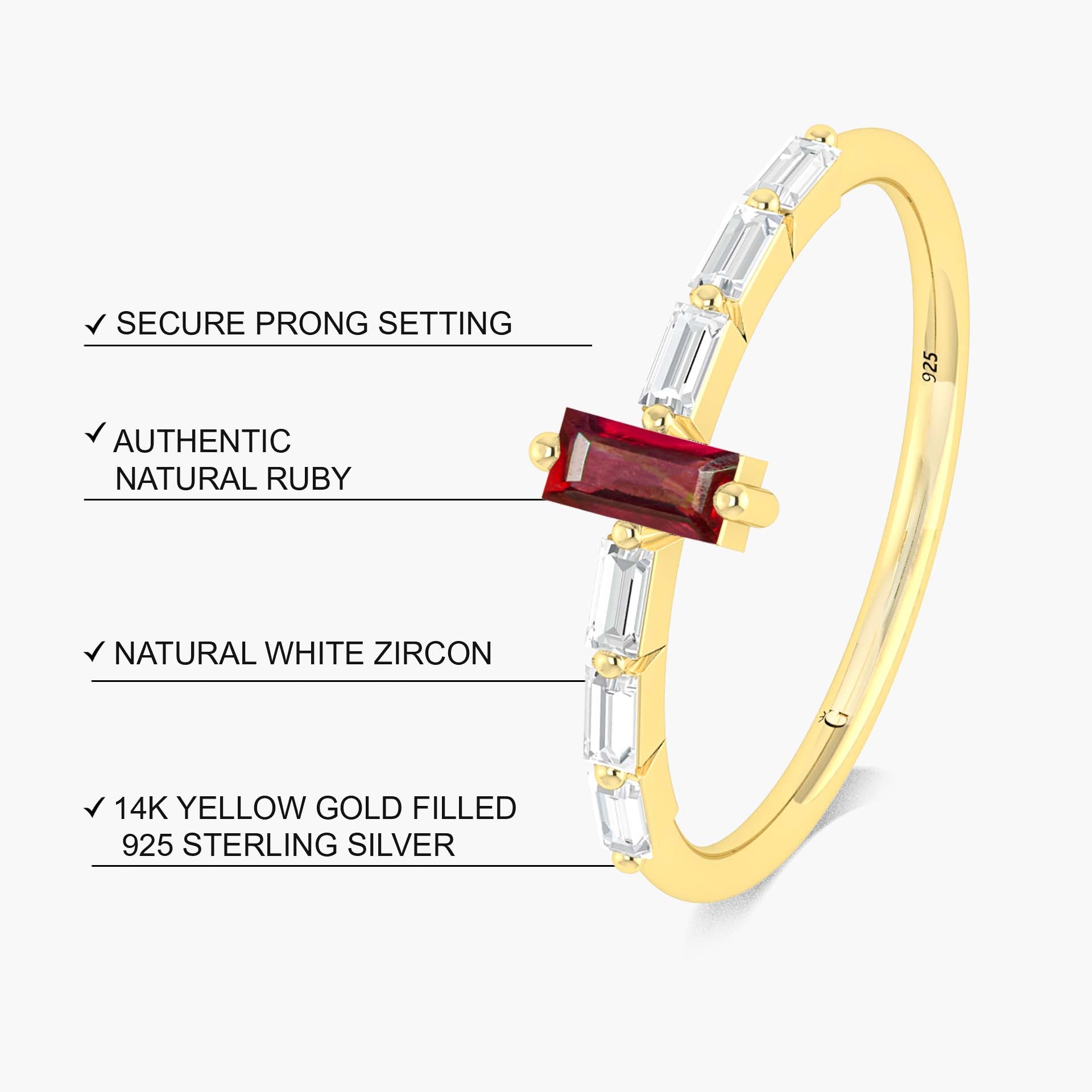 Exquisite Baguette Cut Ruby & Zircon Ring for Women - Elegant Jewelry Gift for Engagement, Anniversary & Special Occasions