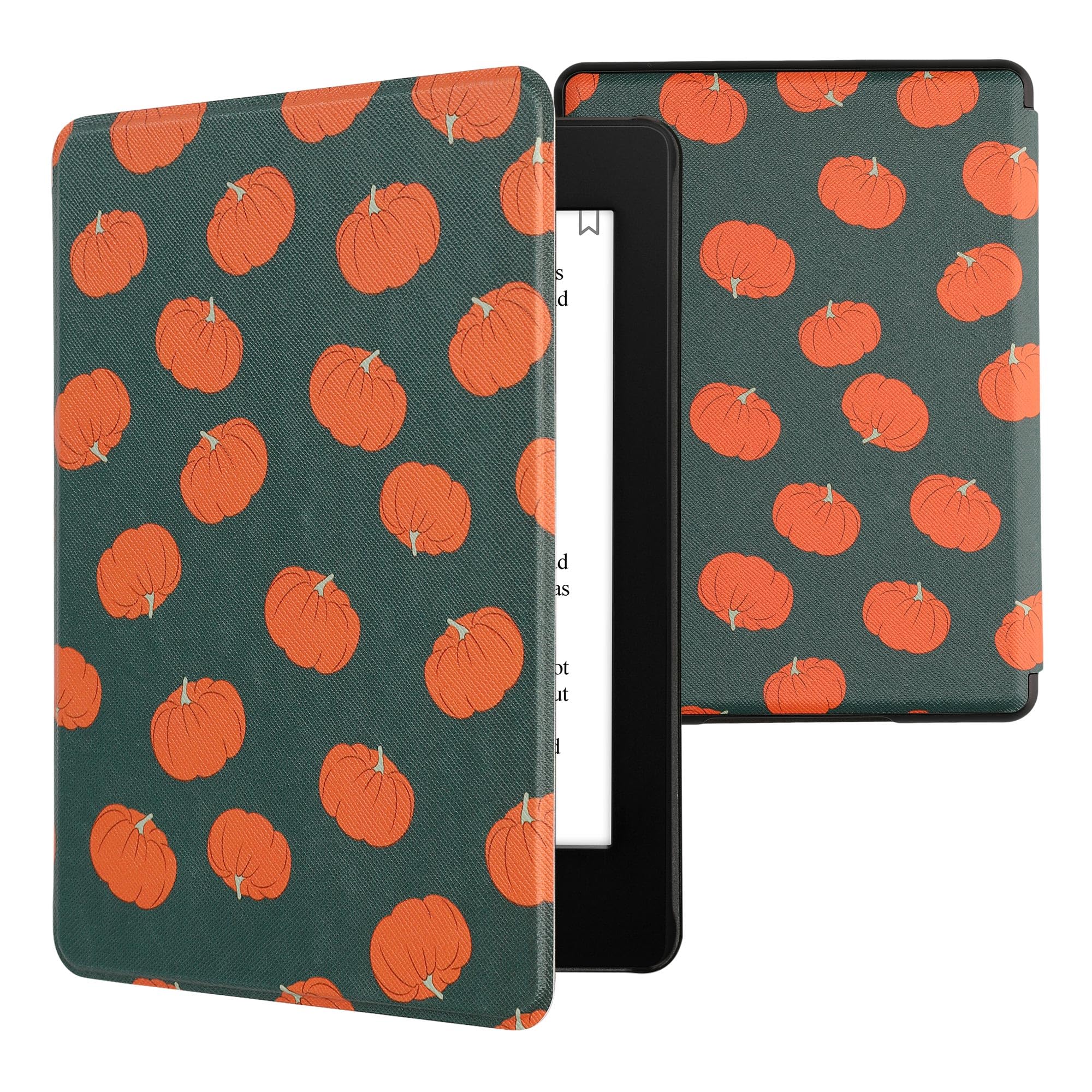 kwmobile Protective PU Leather Case for Amazon Kindle Paperwhite 11th Generation (2021 Release) - Magnetic Auto Wake/Sleep Cover in Pumpkin Orange, Green & Light Green - Perfect for Reading, Travel & Daily Use