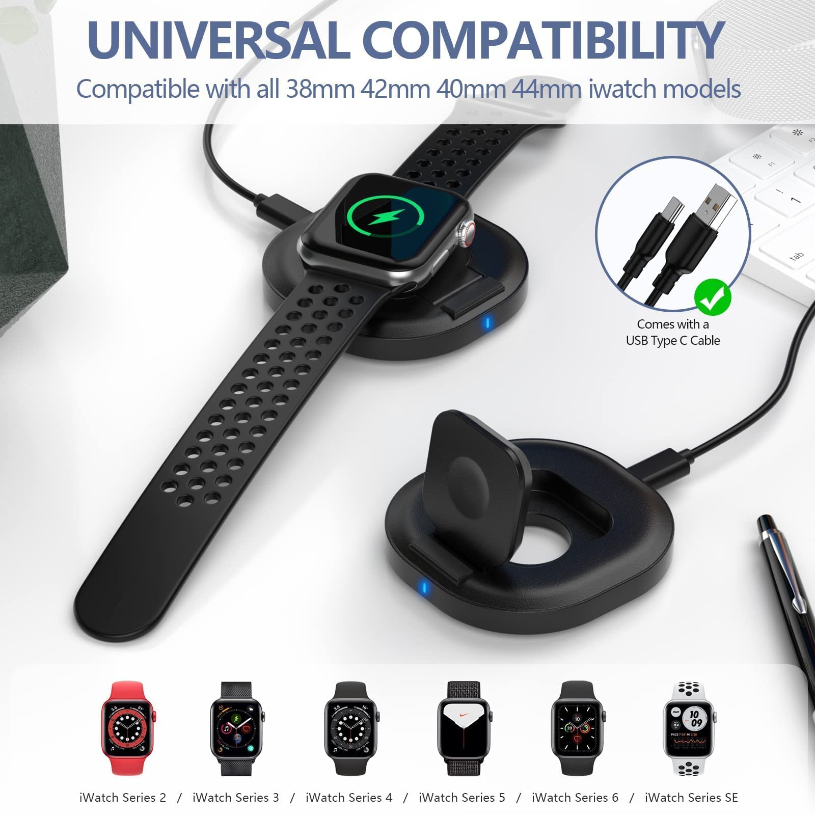 KOOPAO Magnetic Foldable iWatch Charger Stand - Portable Charging Dock Station for Apple Watch Series 9/8/7/6/SE/5/4/3/2 | Perfect for Travel, Office & Nightstand Charging