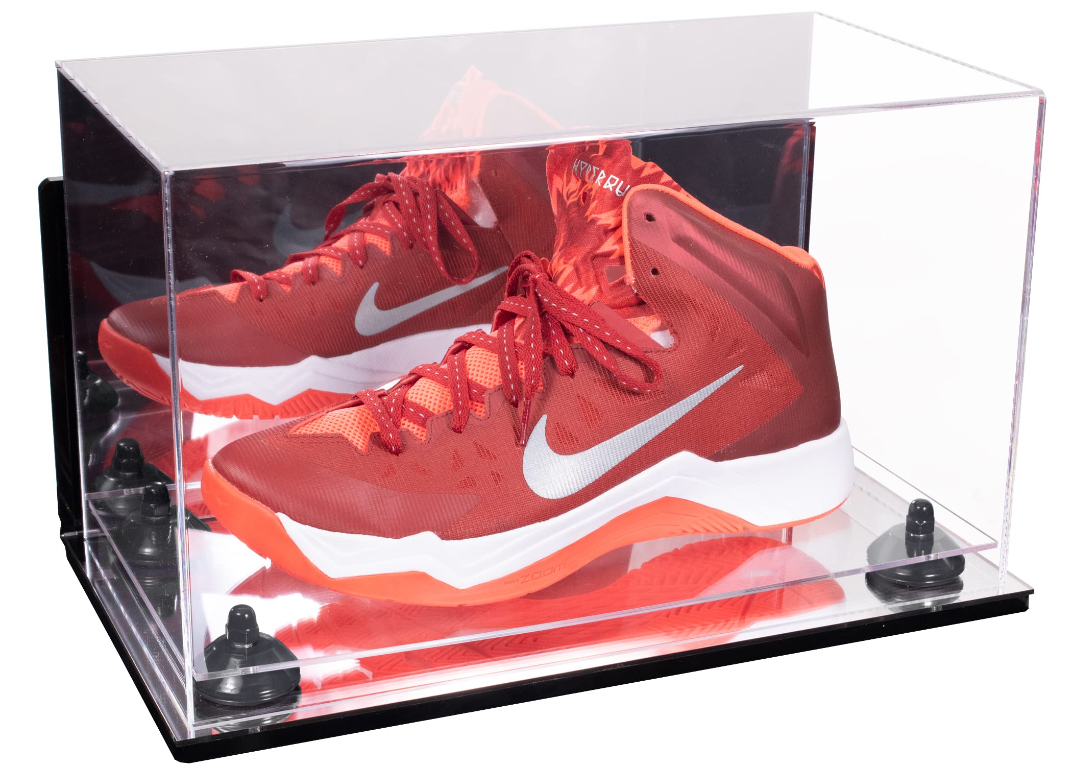 Acrylic Large Shoe Display Case for Basketball Shoes, Soccer Cleats & Football Cleats - Wall Mountable with Mirror Base & Black Risers (V11/A013) - Perfect for Sneaker Collectors, Sports Memorabilia Display & Home Décor