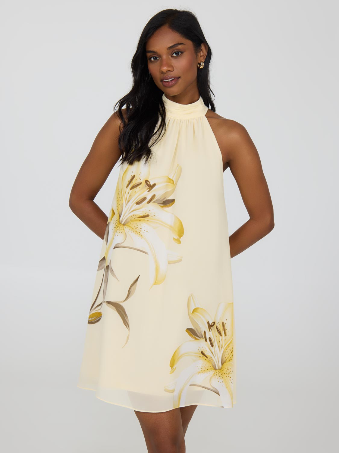 Elegant Halter Neck Floral Print Chiffon Summer Dress for Women - Perfect for Beach Vacations, Garden Parties & Date Nights