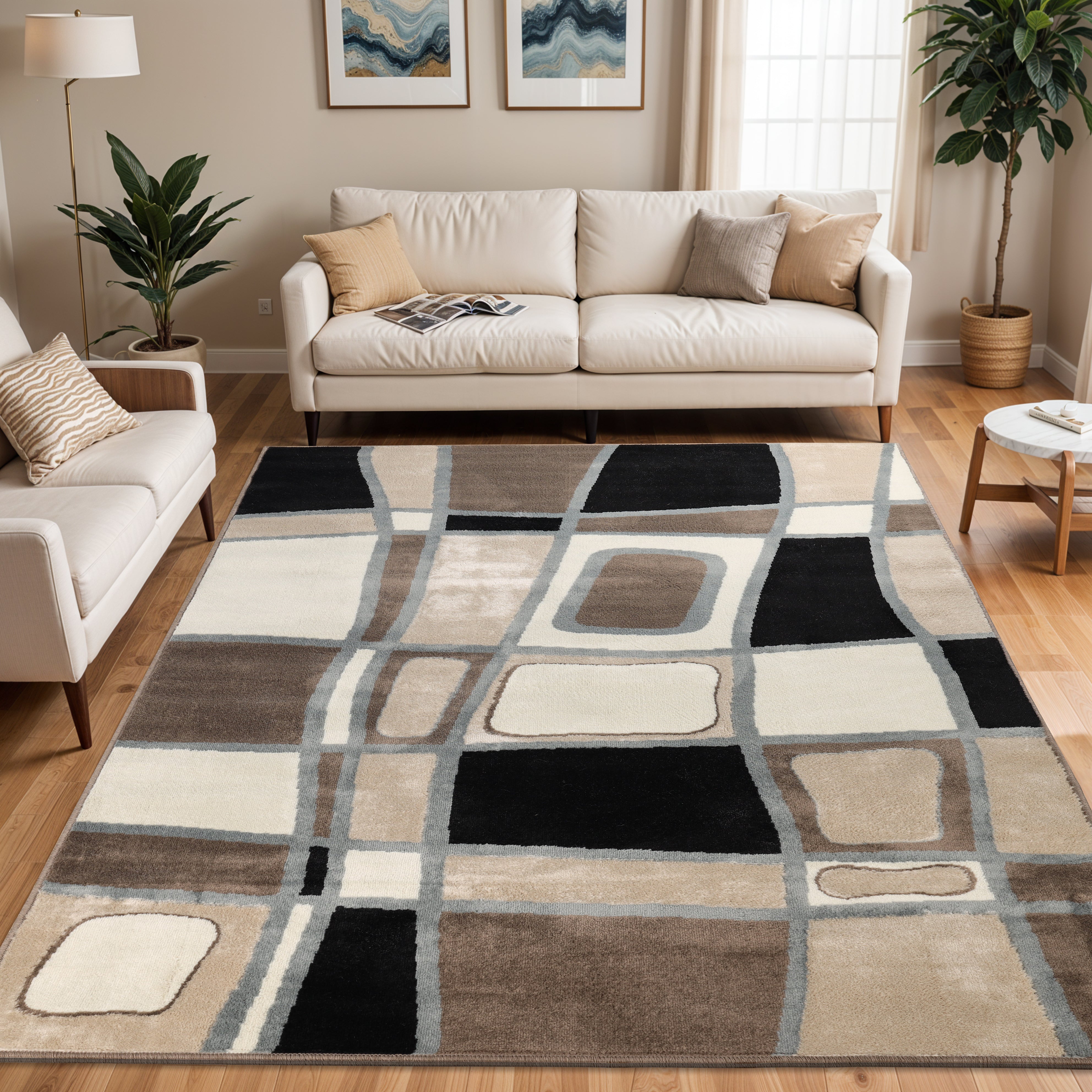 Modern Abstract Geometric Indoor Area Rug - Non-Slip Cobblestone Design for Living Room, Bedroom & Office Decor