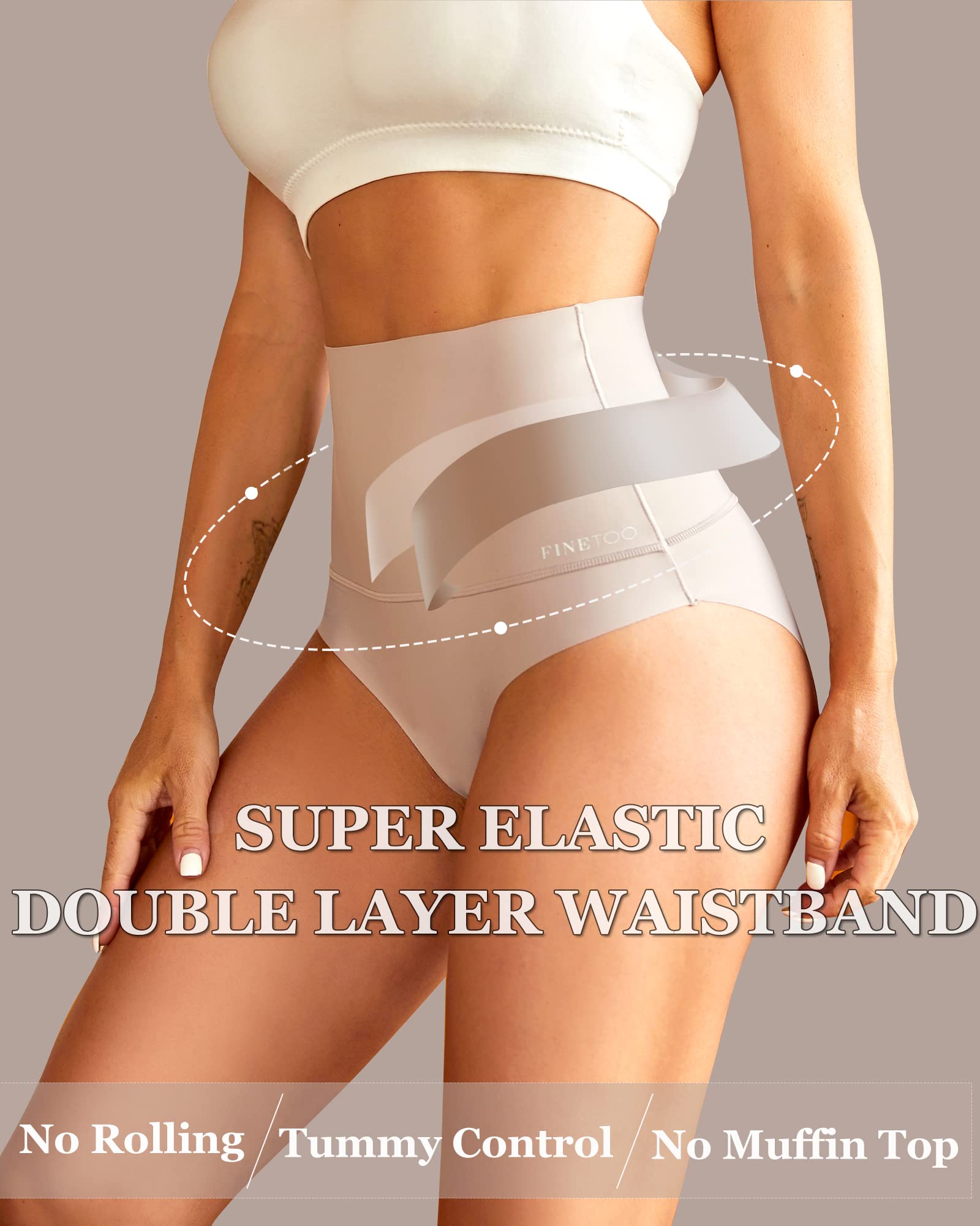 FINETOO High Waisted Tummy Control Underwear for Women - Seamless No Show Nylon Panties 4-Pack (S-XXXL) - Perfect for Everyday Wear, Yoga & Shapewear Under Dresses
