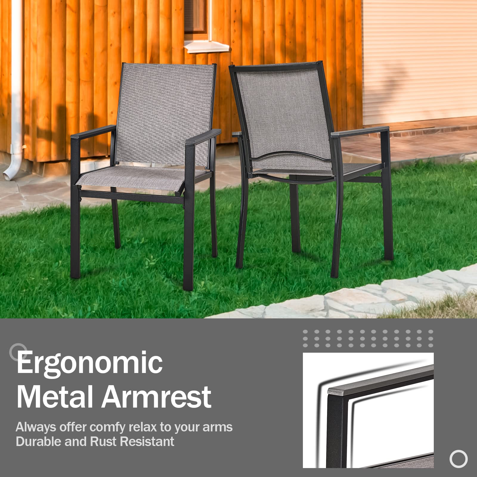 MEOOEM 2-Piece Patio Dining Chairs Set - Textilene & Metal Outdoor Chairs, Weather-Resistant Modern Garden Furniture for Backyard, Poolside & Deck Use