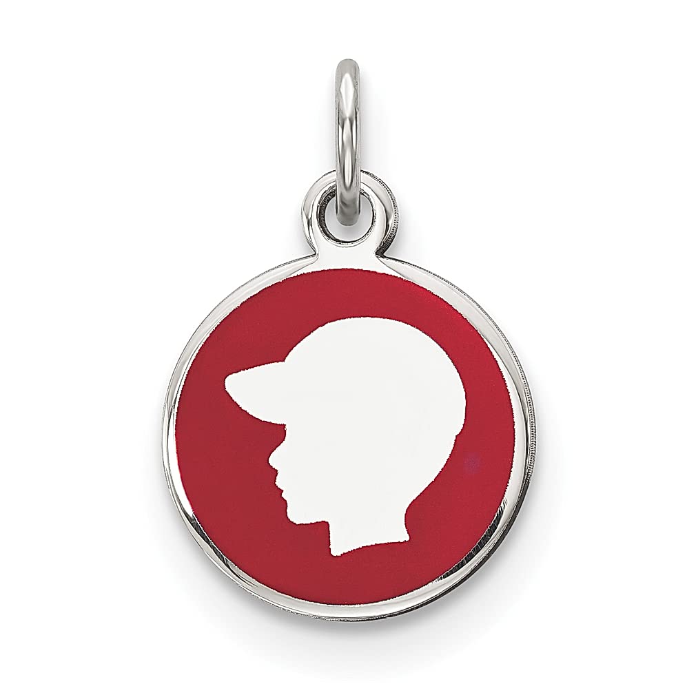 925 Sterling Silver Rhodium Plated Red Enamel Left-Facing Boy Head Disc Charm Necklace - Engravable Pendant for Women & Girls | Perfect Baby Gift, Fine Jewelry for Her | Ideal for Birthdays, Christenings & Special Occasions