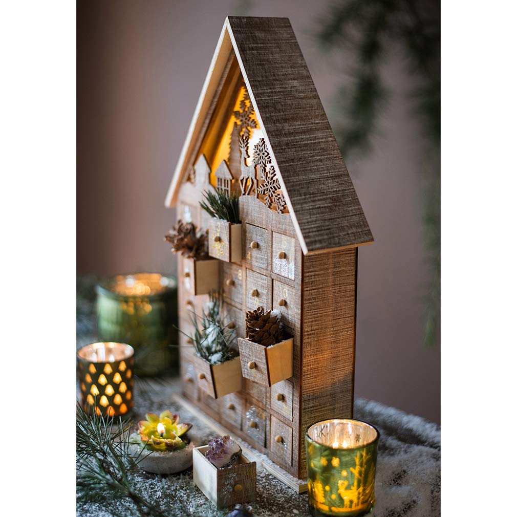 24-Day Christmas Wooden Advent Calendar with Drawers - Holiday Countdown Decor, Candy Storage Box & Festive Gift for Kids | Perfect for Home Decor, Classroom Activities & Christmas Eve Traditions