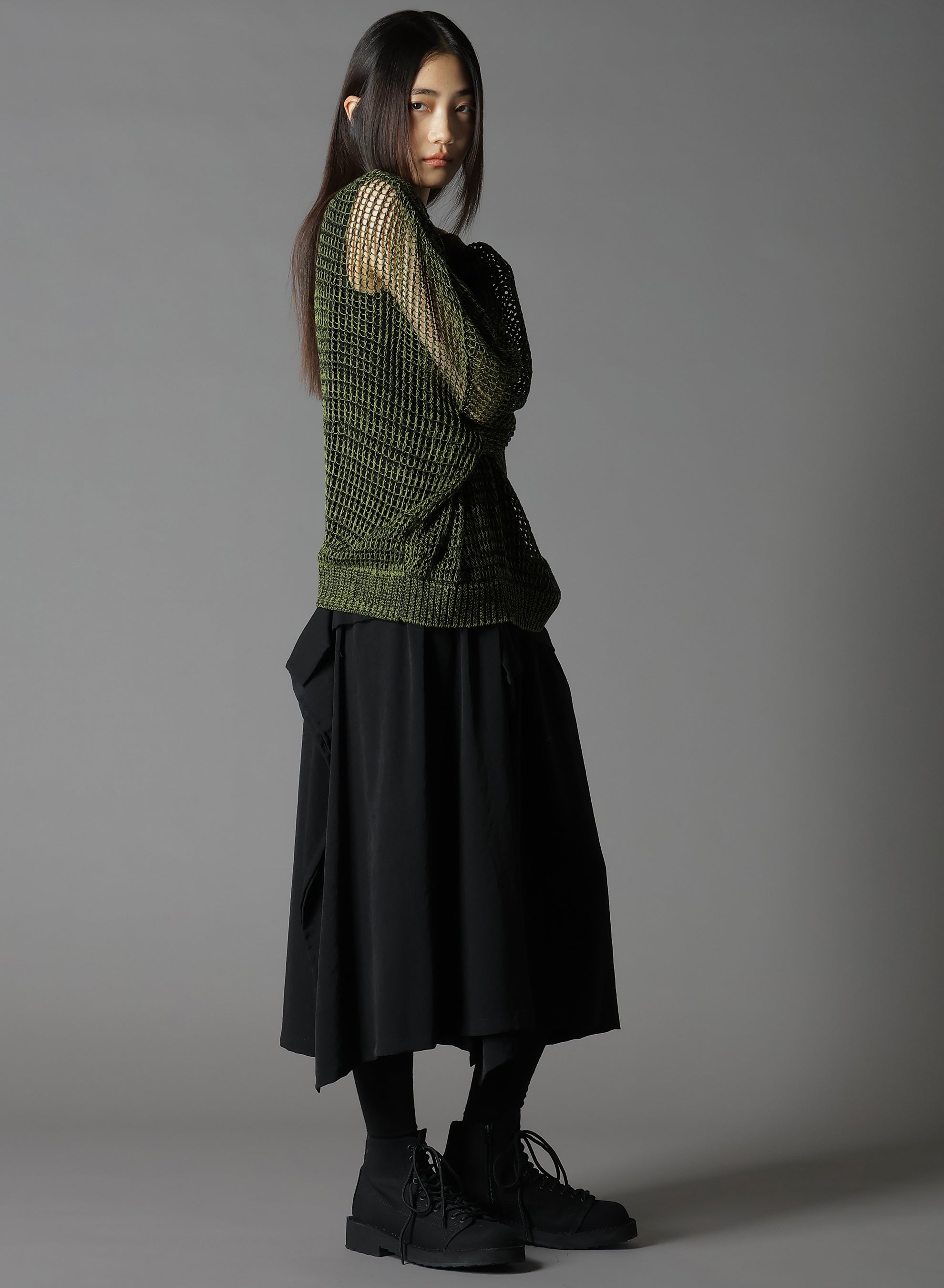 **CODE YARN MESH CREW NECK KNIT SWEATER - Women's Casual Pullover Top for Fall & Winter - Perfect for Layering, Office Wear, and Weekend Outfits**