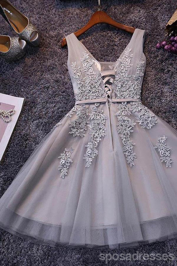 Elegant Grey Sleeveless Lace Short Homecoming Dress - CM865 | Affordable Short Prom Dresses for Women | Perfect for School Dances, Parties & Special Occasions