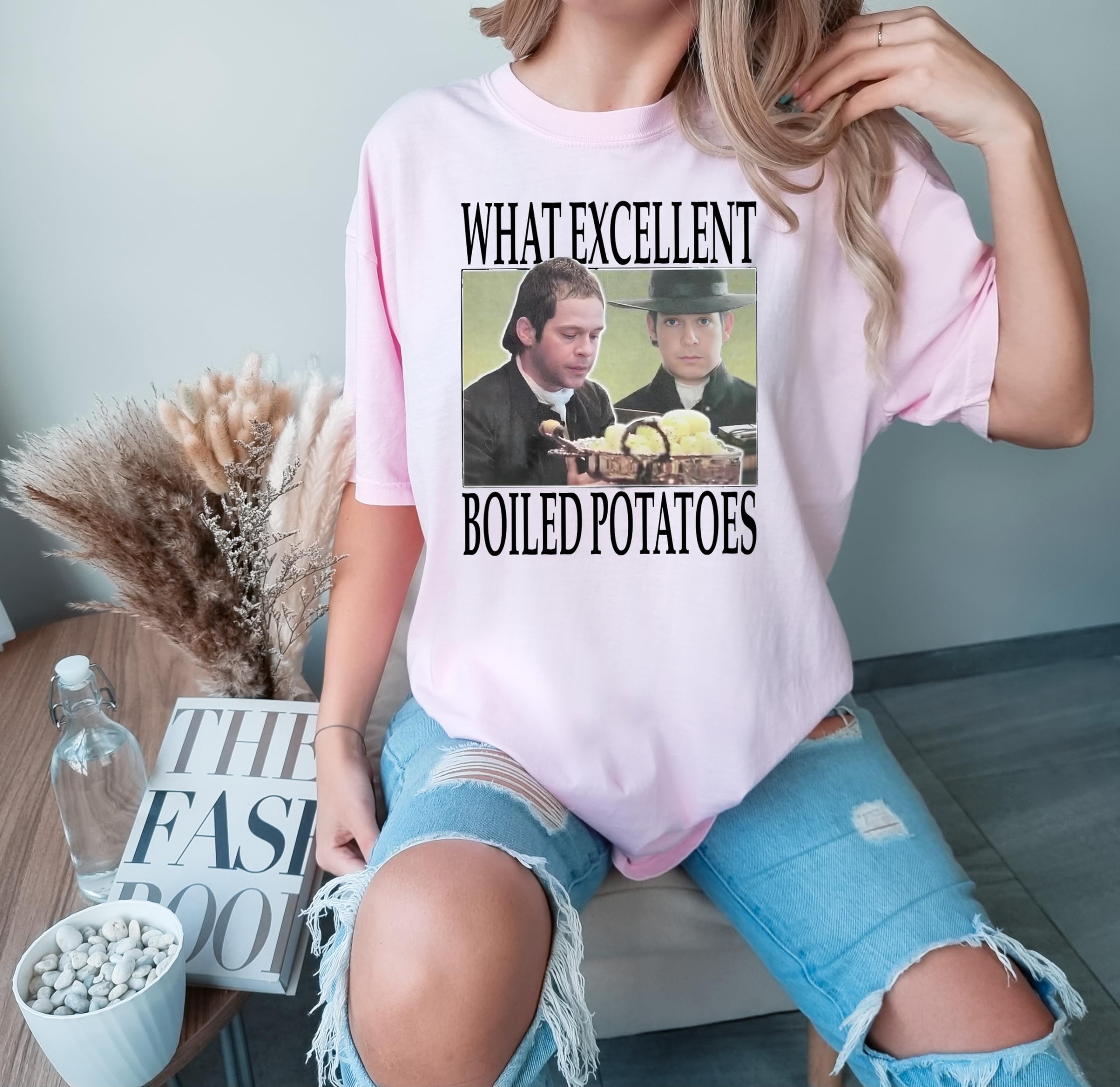 Funny Pride and Prejudice Boiled Potatoes Meme T-Shirt - Fitzwilliam Darcy & Elizabeth Bennet Quote Tee - Perfect for Book Lovers, Jane Austen Fans & Comedy Gift
