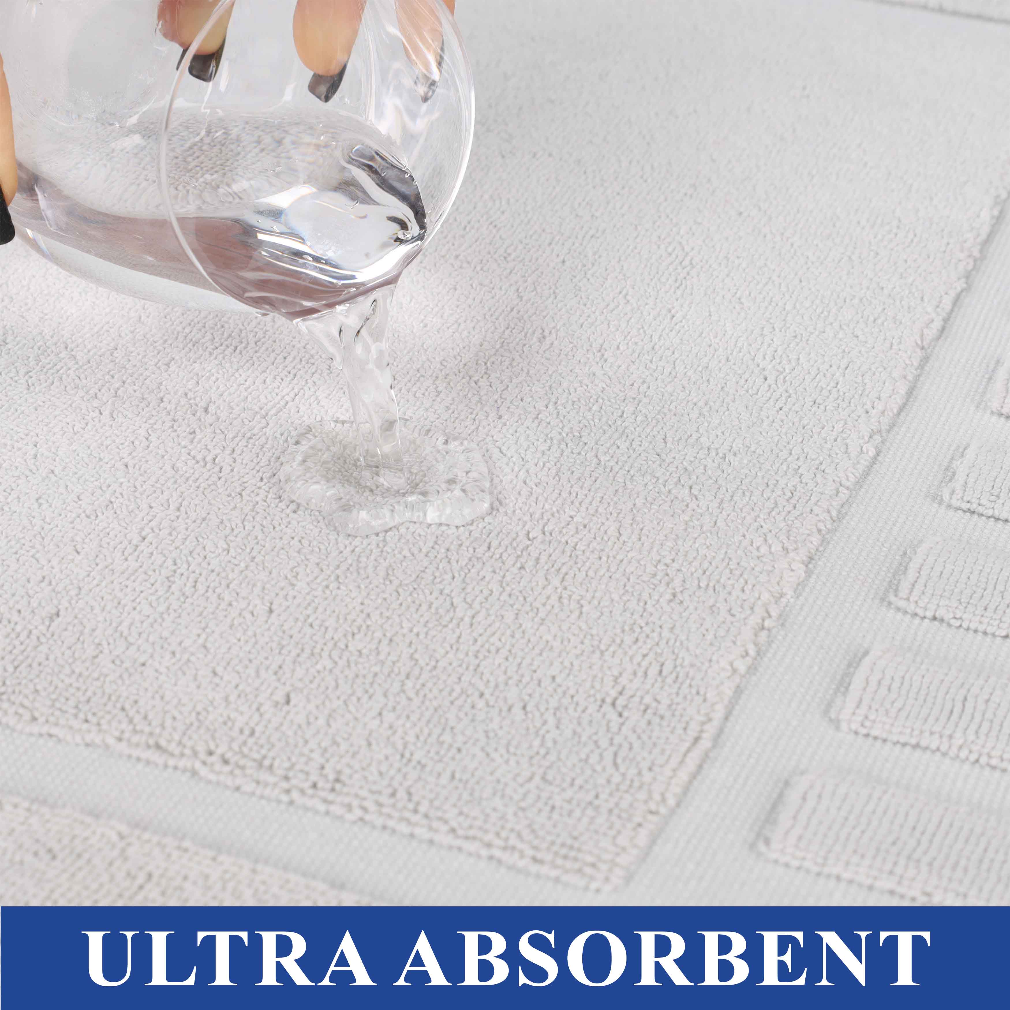 Premium Cotton Modern Geometric Border Bath Mat Set of 2 - Ultra Absorbent, Non-Slip, Quick Dry Bathroom Rug for Bath, Shower & Vanity Area
