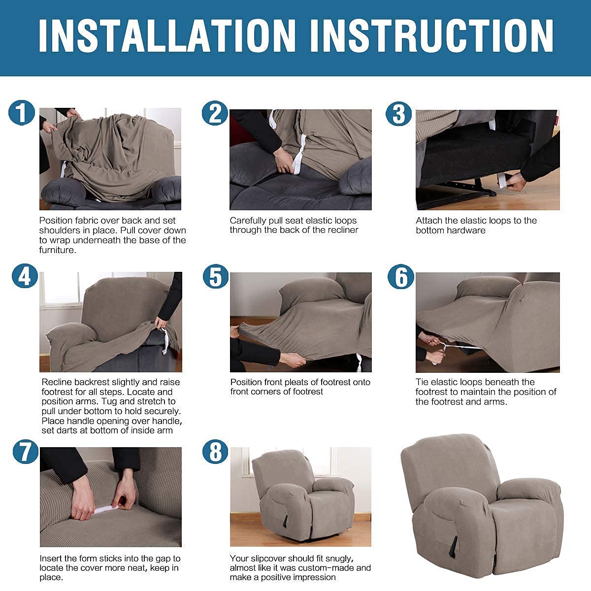 H.VERSAILTEX 4-Piece Stretch Recliner Slipcover Set - Taupe Sofa Covers for Dining Room Chairs | Easy Fit, Durable Fabric | Perfect for Home, Office & Restaurant Use