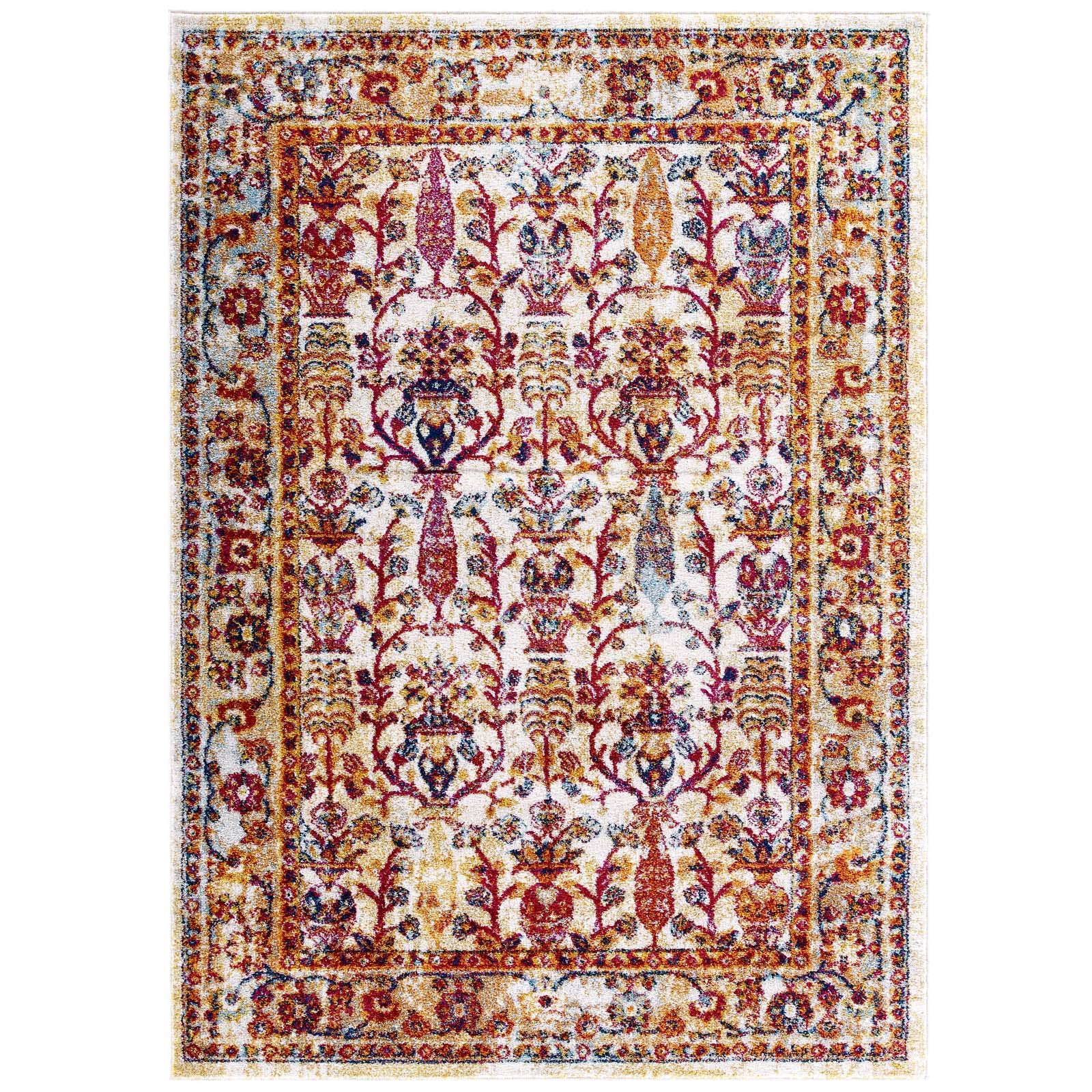 Distressed Vintage Style Modern Contemporary Living Room Area Rug - Antique Orange Fabric Floor Carpet for Lounge, Bedroom & Home Decor