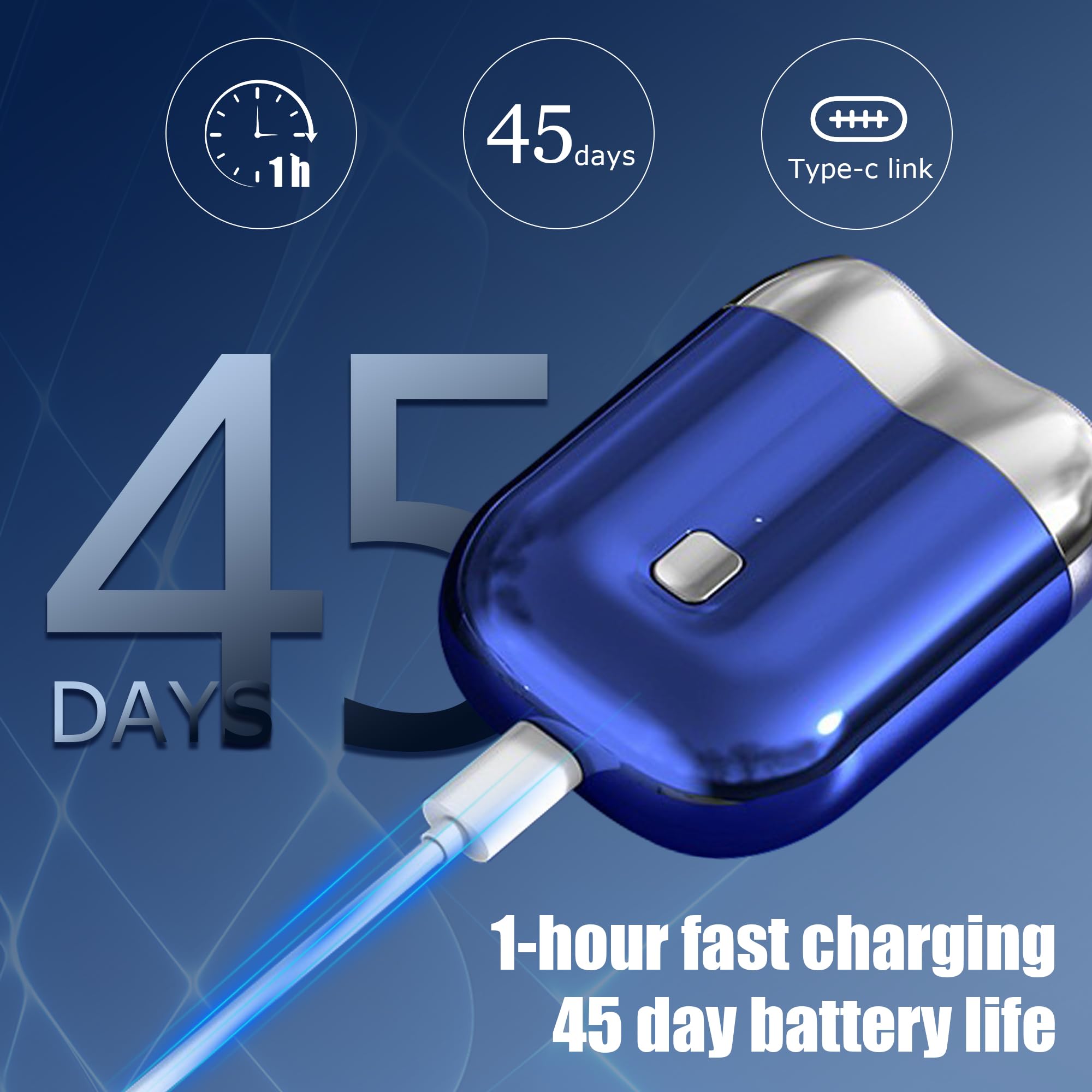 Mini Electric Shaver for Men - Portable Dual Head USB Rechargeable Waterproof Travel Razor - Perfect for Home, Office & On-The-Go Grooming (Blue)