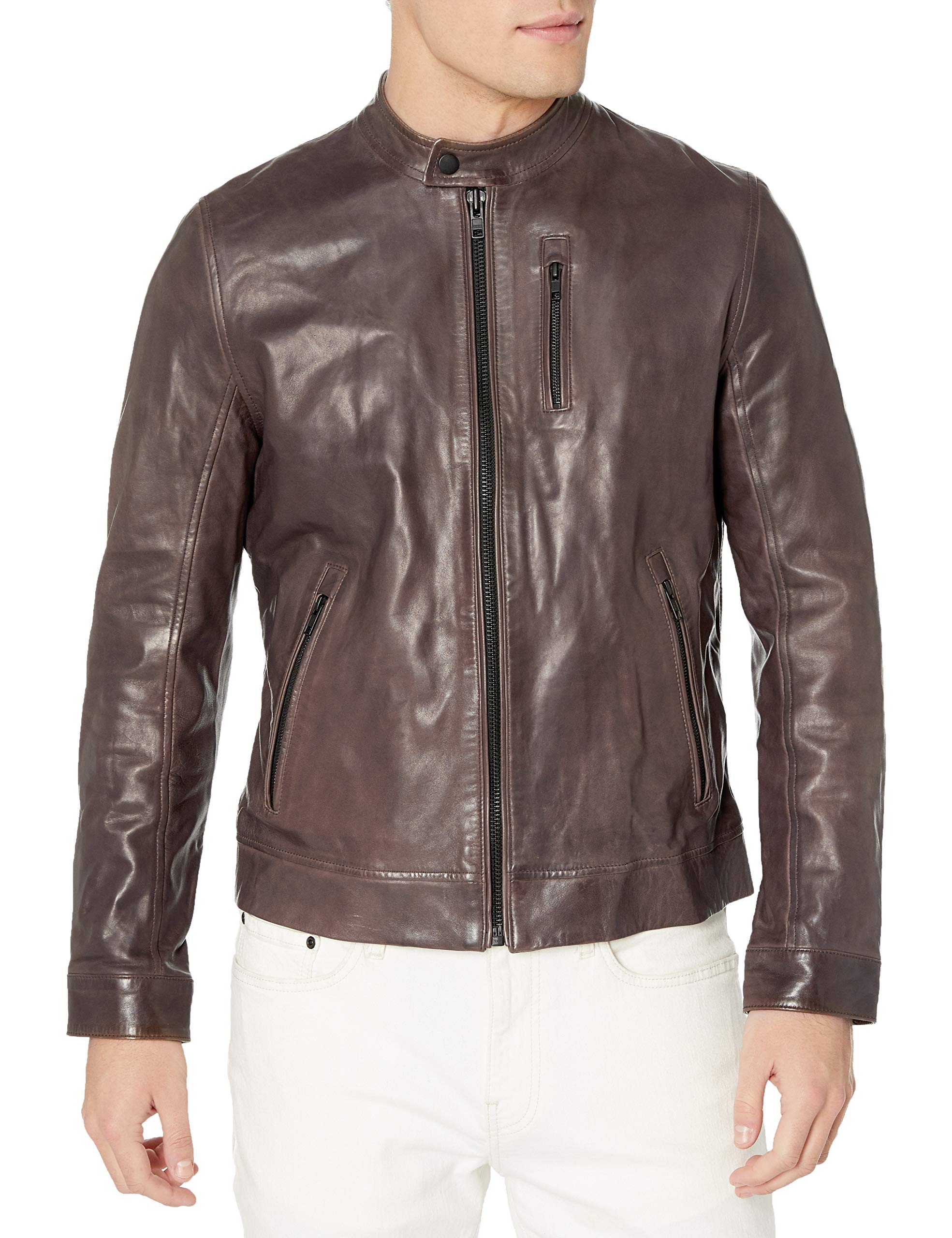 LAMARQUE Men's Slayer Lambskin Leather Moto Jacket with Removable Hood - Stylish Biker Jacket for Motorcycle Riding & Casual Outfits