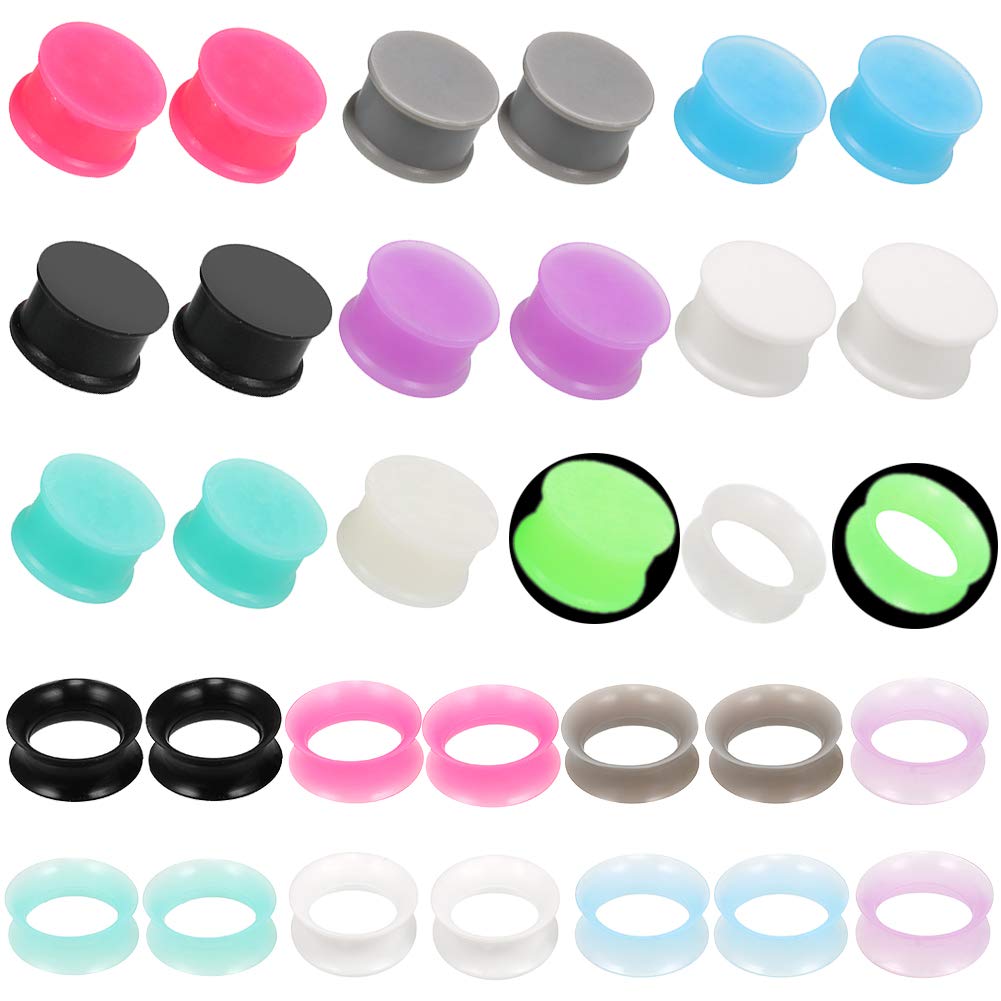 Jusway Soft Flexible Silicone Ear Gauges & Tunnels - 32 Pcs Set (3mm-25mm) for Stretching, Piercing & Body Jewelry - Perfect for Daily Wear, Parties & Alternative Fashion