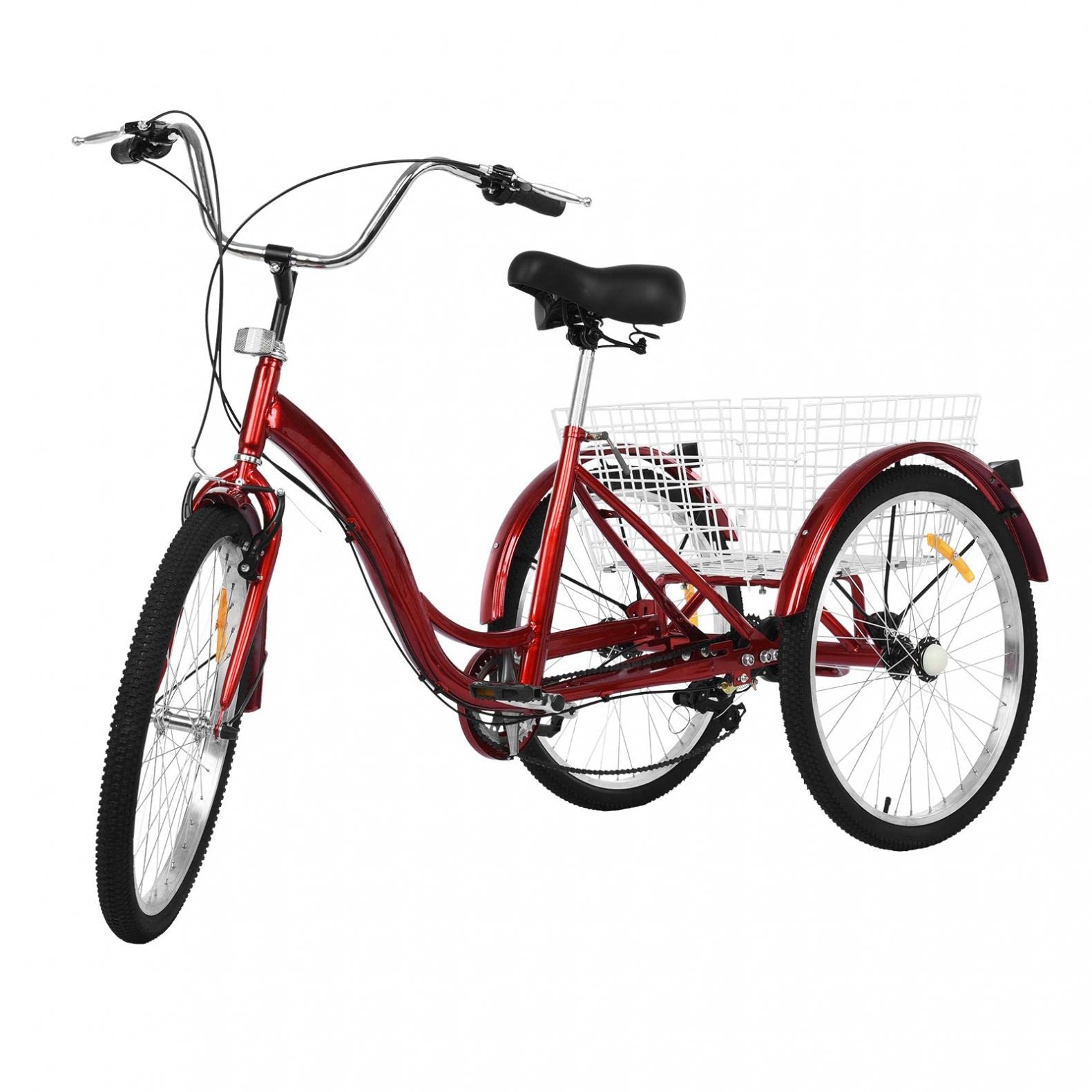 Sanamity 24 Inch 7-Speed Adult Electric Tricycle - 3 Wheel Bicycle for Seniors & Adults, Red Trike Bike with Sturdy Wheels [US Stock] - Perfect for Commuting, Grocery Shopping & Outdoor Recreation