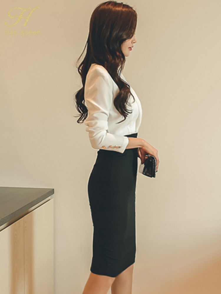 Elegant White Stitching Office Sheath Bodycon Pencil Dress for Women - Perfect for Business Meetings, Cocktail Parties & Formal Events