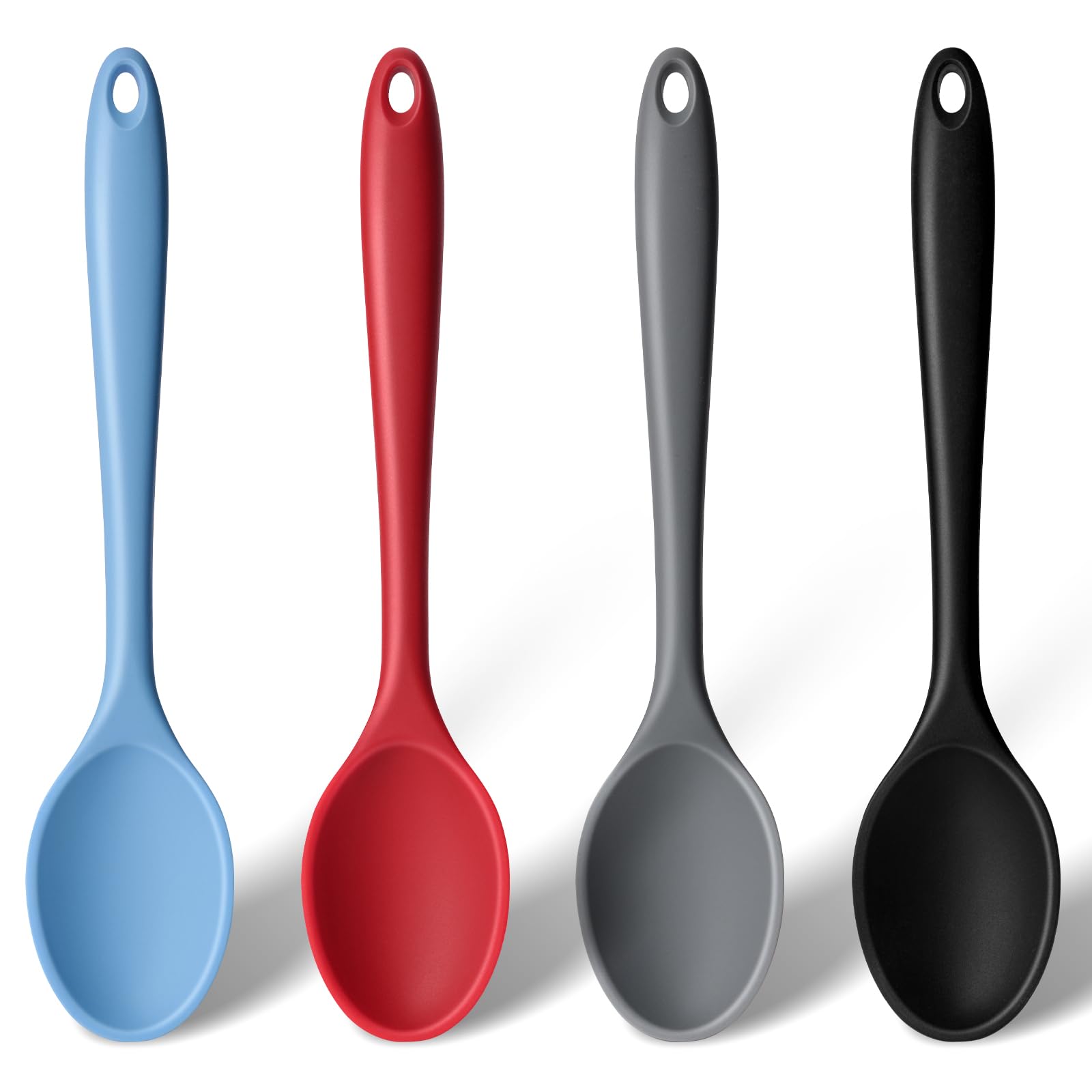 HANSGO 4PCS Silicone Spoons Set - 10.8 Inch Nonstick Kitchen Utensils, Heat Resistant Cooking Spoons for Baking, Stirring, Serving - Colorful & Durable for Everyday Cooking & Meal Prep