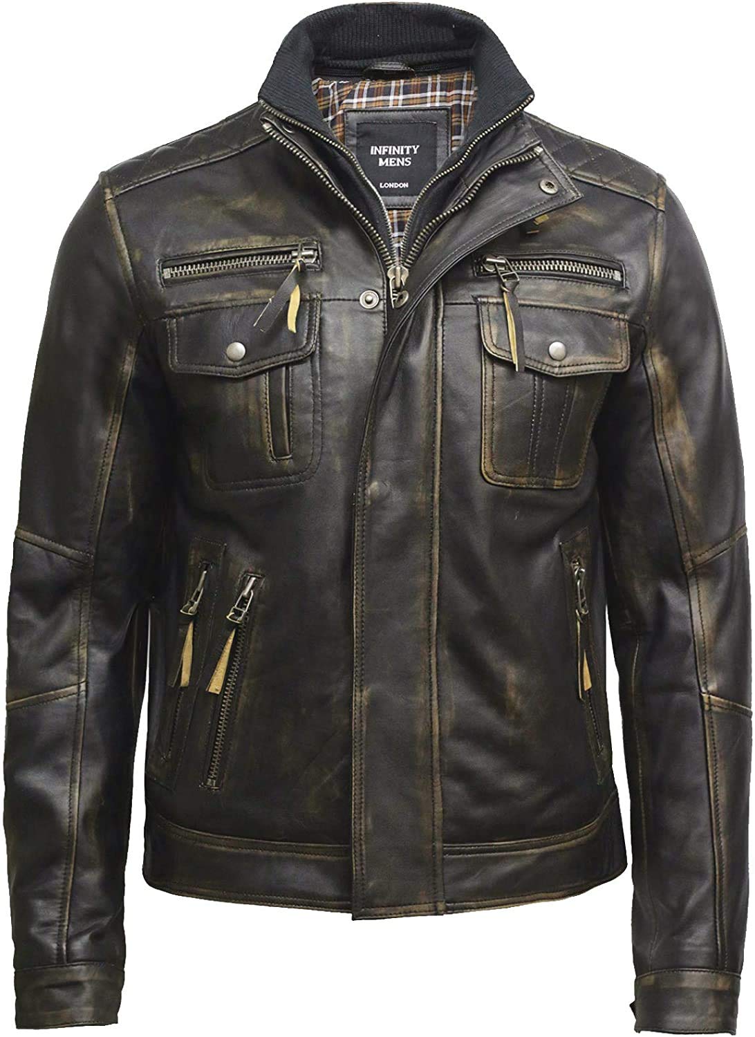 BRANDSLOCK Black Men's Real Sheepskin Leather Jacket - Motorcycle Biker Jacket for Men, Stylish Outerwear for Riding, Casual Wear & Winter Fashion