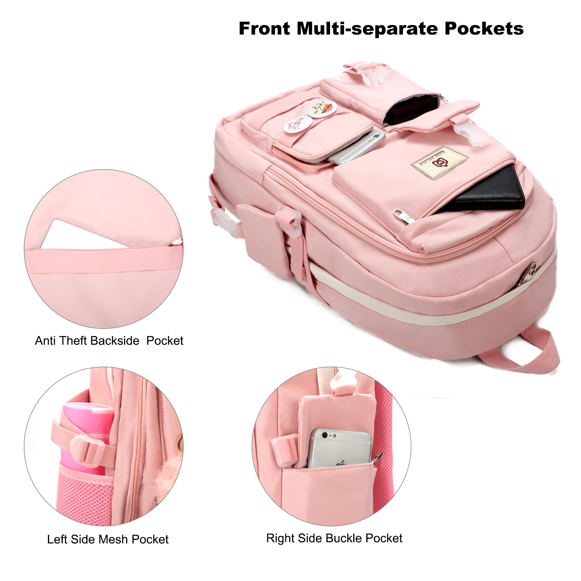 Stylish 15.6 Inch Anti-Theft Laptop Backpack for College Students - Pink Cute Bookbag for High School Girls & Women, Durable Travel Daypack for School, Work & Commuting