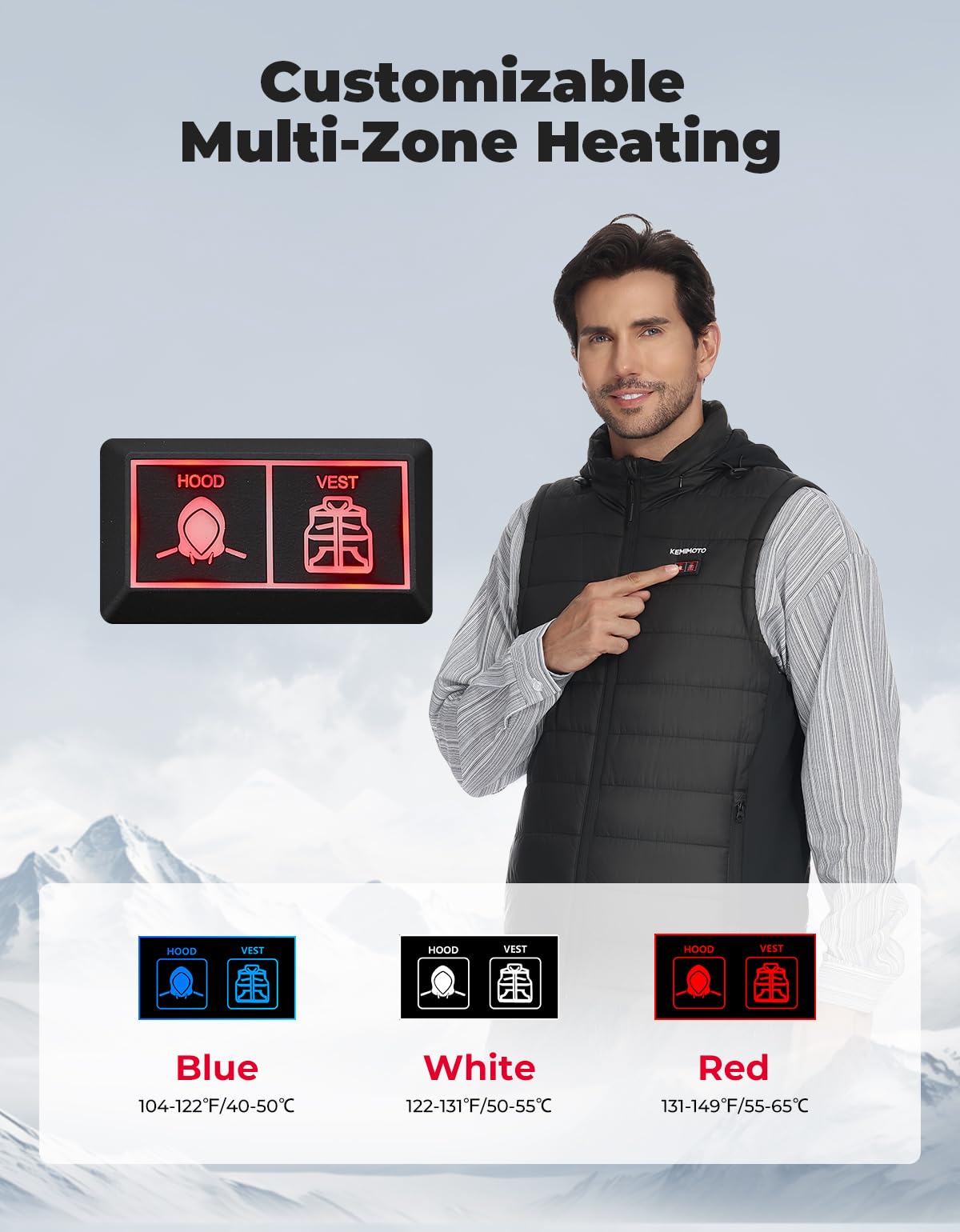 KEMIMOTO Lightweight Heated Vest for Men - Rechargeable Battery Heated Jacket with USB, Winter Electric Warming Vest for Hunting, Outdoor, Camping & Work - Perfect Cold Weather Gear for Men