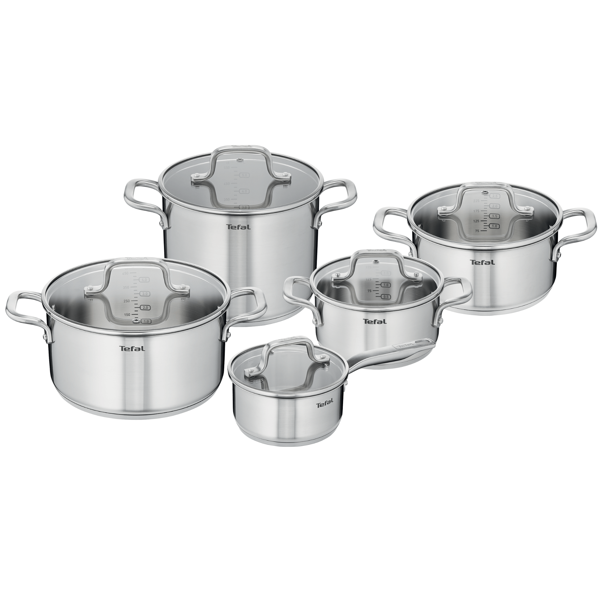 Tefal Virtuoso Induction 5-Piece Stainless Steel Cookware Set - Uncoated, Durable & Even Heating for Gas, Electric & Induction Stoves - Perfect for Sautéing, Frying & Everyday Cooking