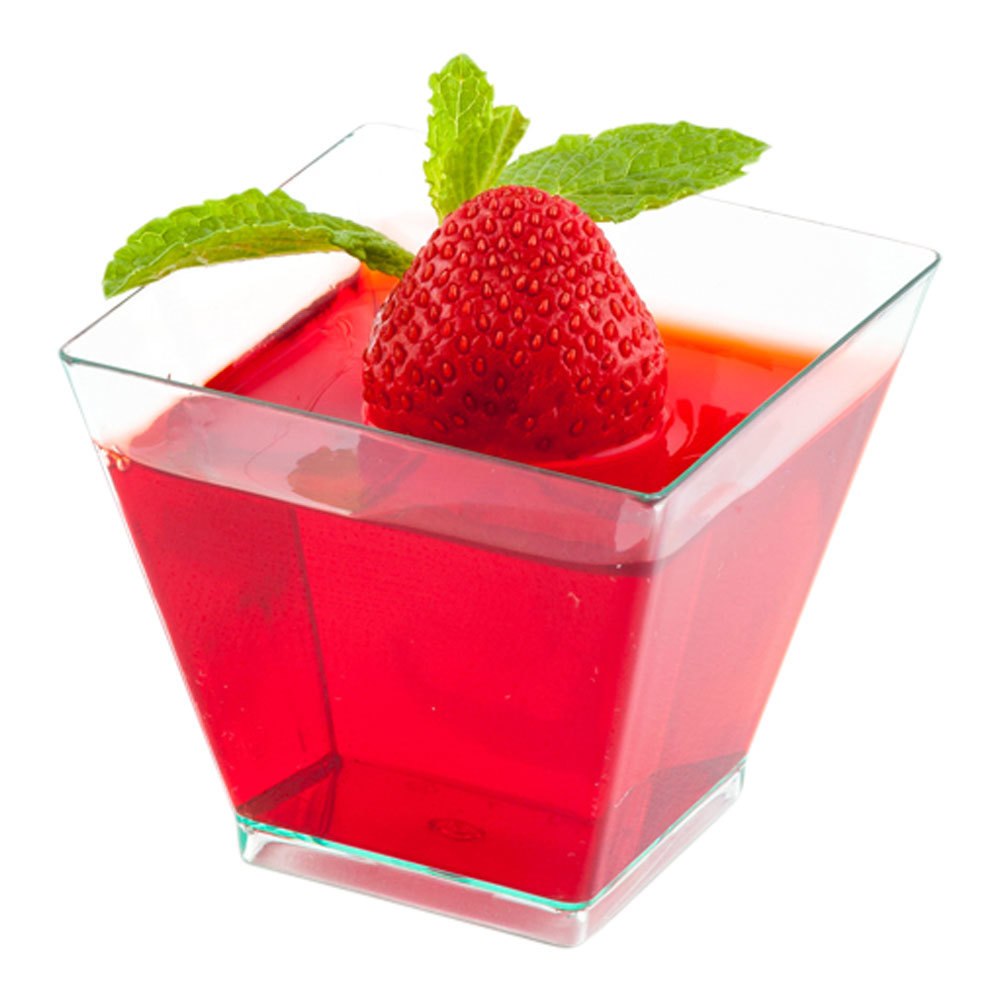 100 Pack 2 oz Square Seagreen Plastic Mini Kova Cups & 100 Silver Plastic Mini Forks - Perfect for Party Favors, Baby Showers, and Dessert Servings