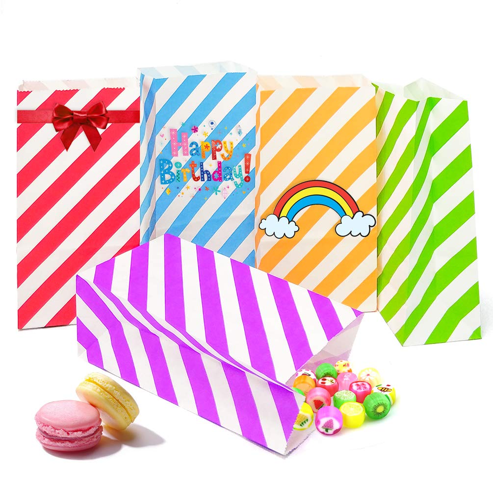 Red Striped Mini Paper Party Favor Bags - 50 Pack (3.5×2.3×7 inches) for Kids Birthday Party, Baby Shower & Wedding Favors - Perfect for Candy, Gifts & Goodies