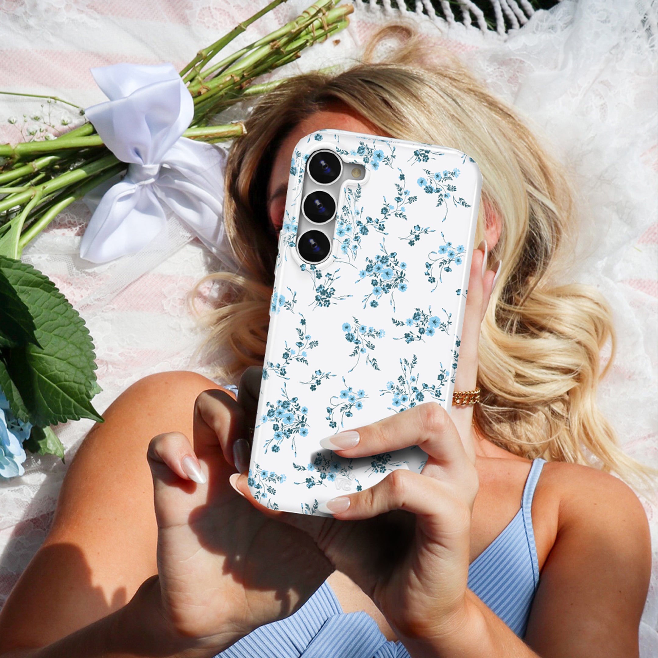 French Blue Floral Samsung Phone Case - Elegant Protective Cover for Galaxy S21/S20/Note 20 - Perfect for Daily Use, Travel & Gift Giving