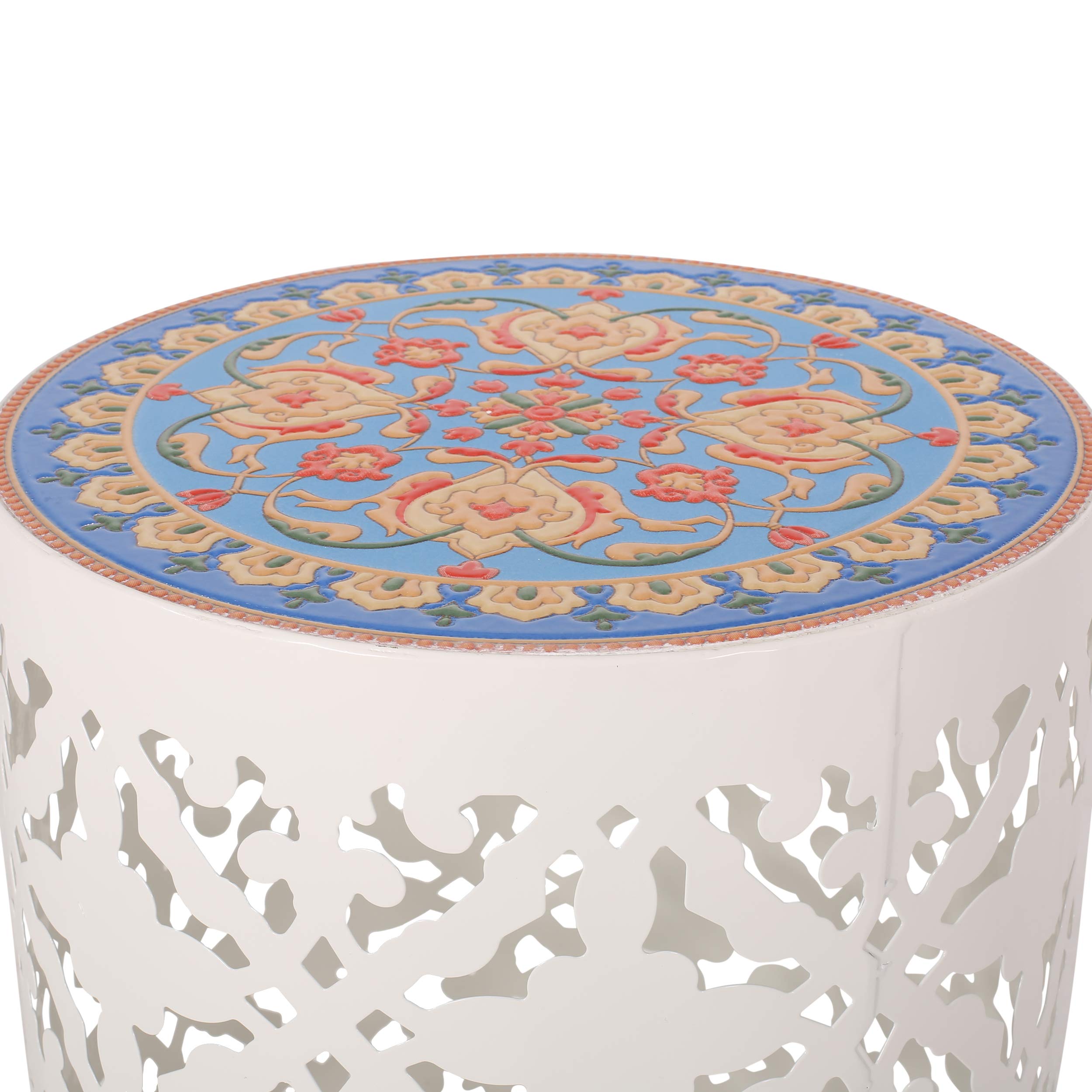 Christopher Knight Home Joshua Outdoor Lace Cut Side Table with Tile Top - White - Perfect for Patio, Garden, and Poolside Decor