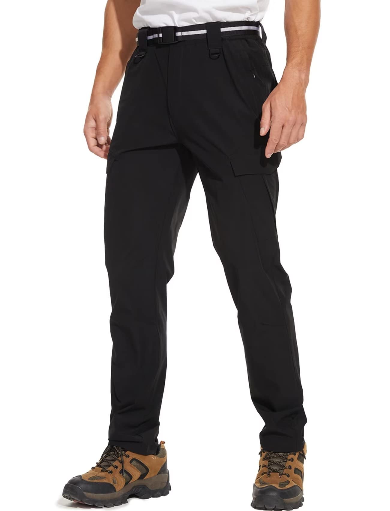 Men's Quick Dry Waterproof Lightweight Hiking Pants - Outdoor Cargo Work & Fishing Pants with 6 Pockets & Belt - Perfect for Camping, Trekking and Adventure Travel