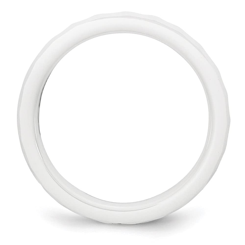 4mm White Ceramic Faceted Bridal Engagement Wedding Band Ring - Elegant Fine Jewelry for Women - Perfect Gift for Her - Ideal for Proposals, Anniversaries & Special Occasions