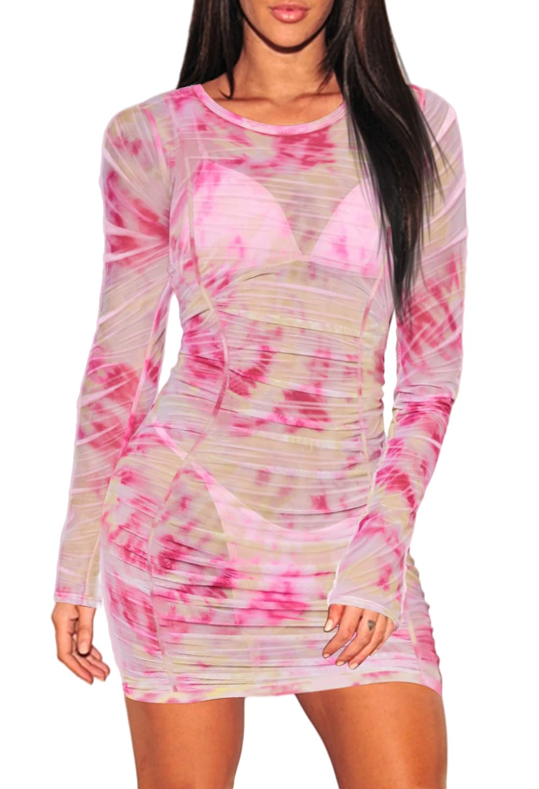 COCOLEGGINGS Women's Sheer Mesh Long Sleeve Beach Cover Up Dress - Sexy Swimwear Cover Up, Lightweight Summer Dress for Pool, Beach, Vacation & Party Wear