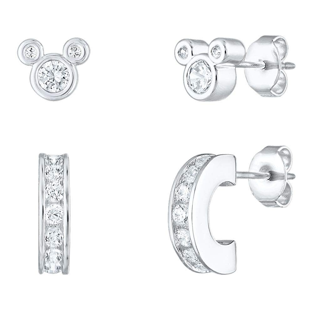 Disney Mickey Mouse Icon & Half Hoop Earrings Set - Cute Cartoon Character Jewelry for Women & Girls - Perfect for Disney Fans, Costume Parties & Everyday Wear