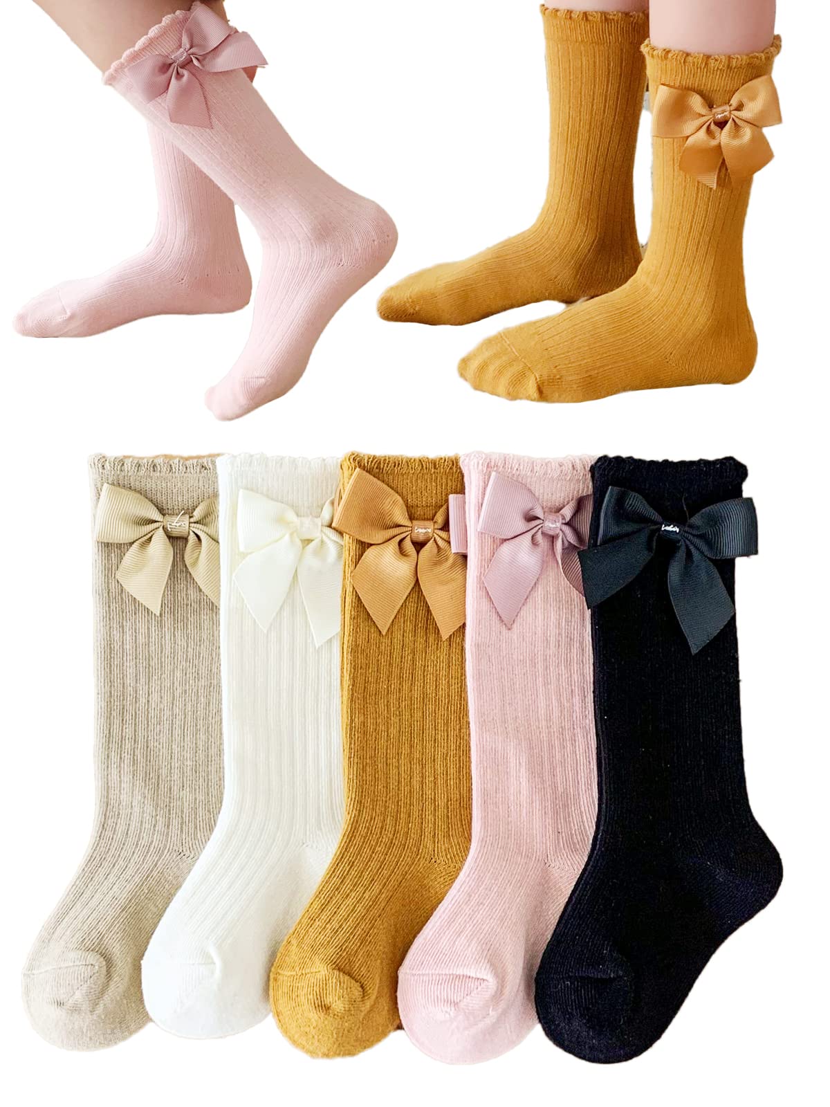 Little Girls Knee High Socks with Bowknot - Princess Dress Knit Socks for Toddlers - Mary Jane Socks & Uniform Stockings - Perfect for School, Parties & Dress-Up