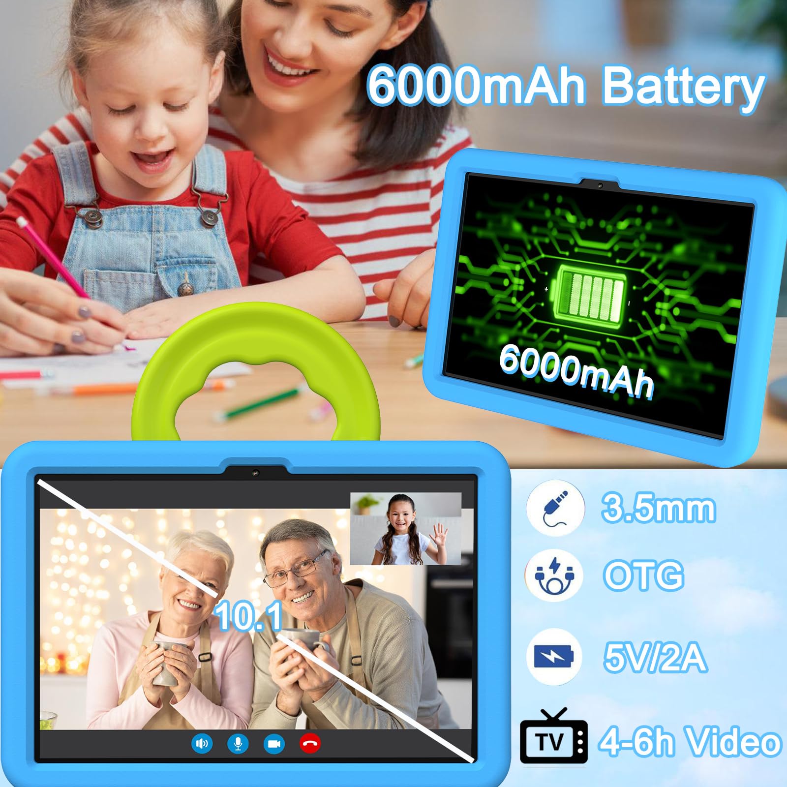 YUMBOT 10 Inch Kids Tablet with WiFi - Android Learning Tablet for Children, Parental Control, 32GB Storage, HD Display - Perfect for Homeschooling, Travel & Educational Games (Blue)