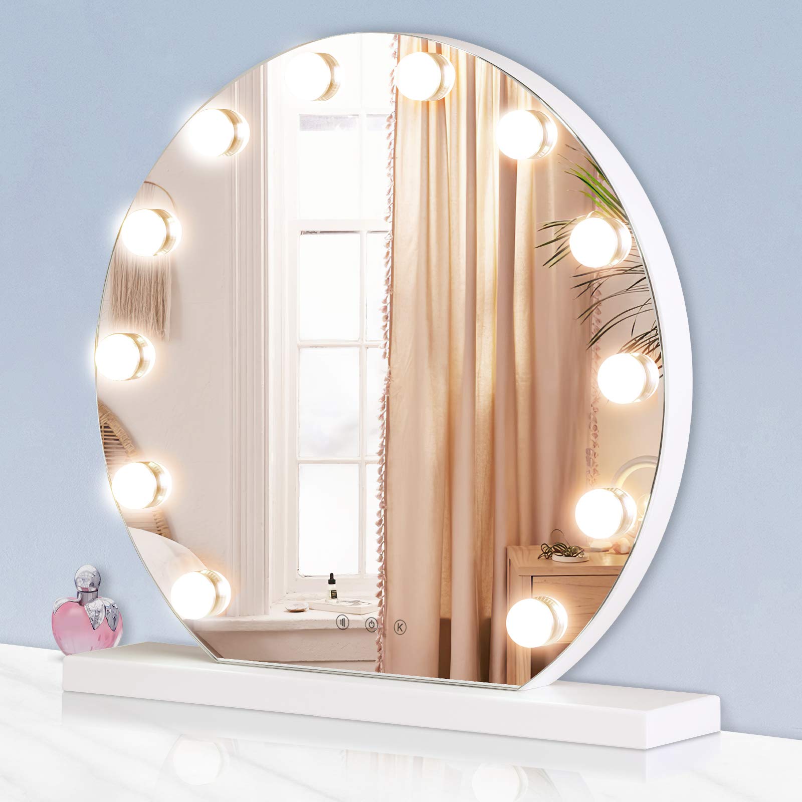 YOKUKINA 32 Inch Hollywood Vanity Mirror with 12 LED Lights - Adjustable Brightness, Touch Control, Dimmable Makeup Mirror for Dressing Room, Bedroom, Bathroom - Perfect for Makeup, Skincare & Hairstyling (White)